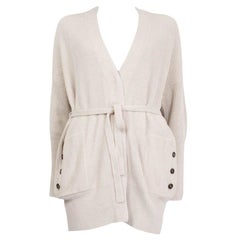 Brunello Cucinelli, in cotone beige, RIB BELTED Cardigan Maglione S