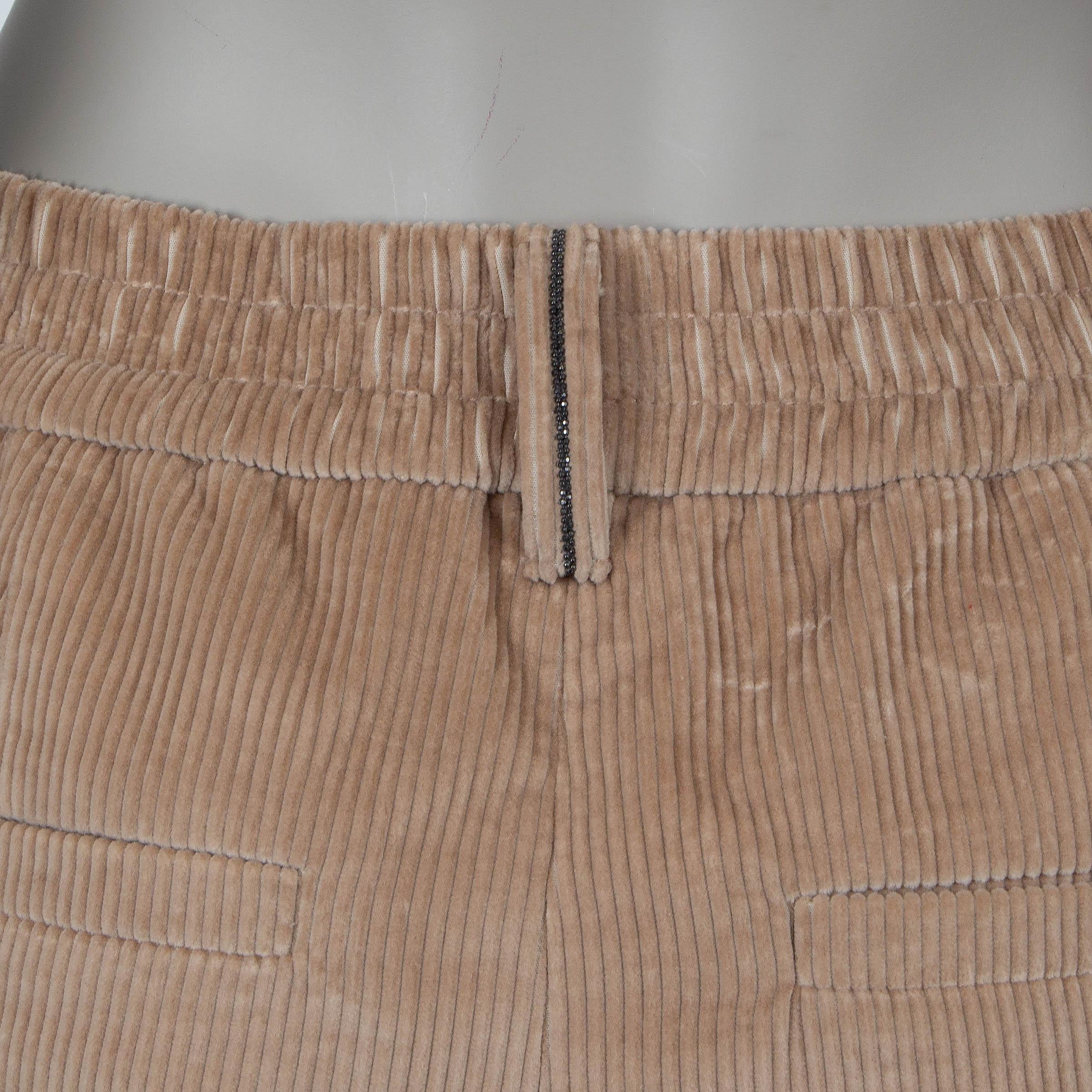 Women's BRUNELLO CUCINELLI beige cotton STRAIGHT CORDUROY Pants 40 S For Sale