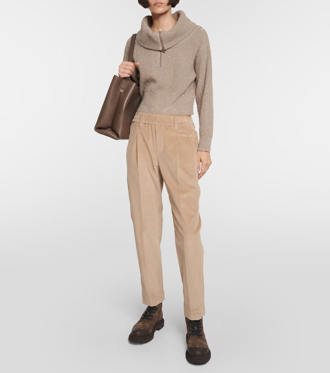 BRUNELLO CUCINELLI beige cotton STRAIGHT CORDUROY Pants 40 S For Sale 2