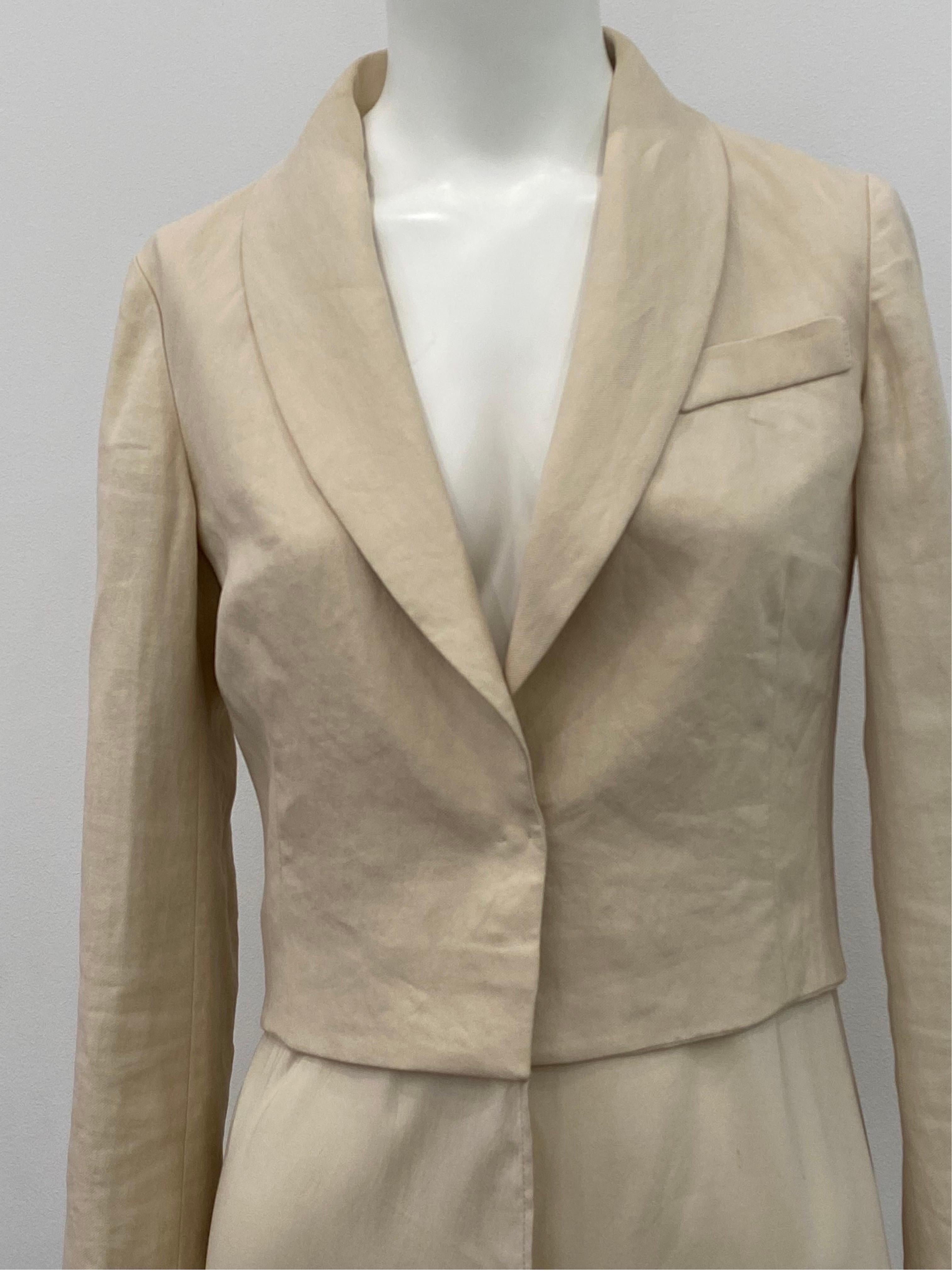 Brunello Cucinelli Beige Cotton with Chiffon Bottom Long Jacket - Sz 38 In Excellent Condition For Sale In West Palm Beach, FL