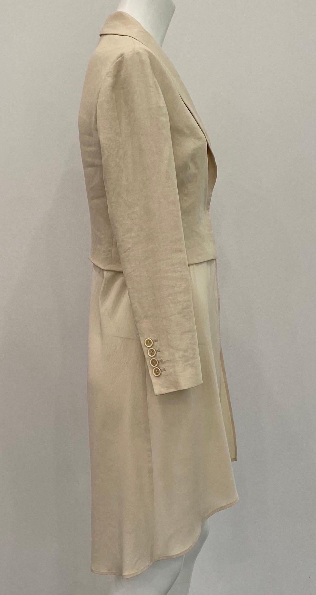 Women's Brunello Cucinelli Beige Cotton with Chiffon Bottom Long Jacket - Sz 38 For Sale