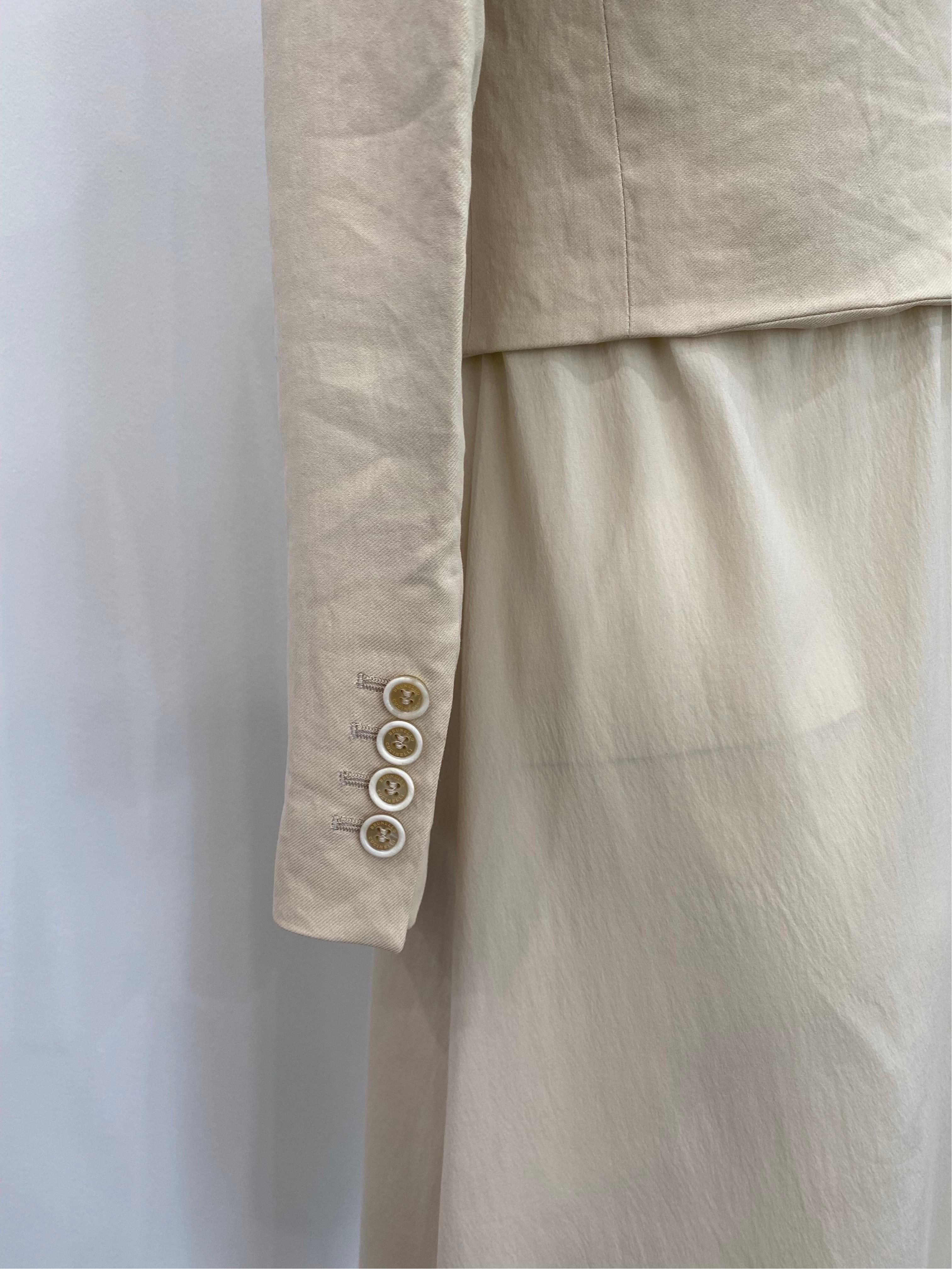 Brunello Cucinelli Beige Cotton with Chiffon Bottom Long Jacket - Sz 38 For Sale 3