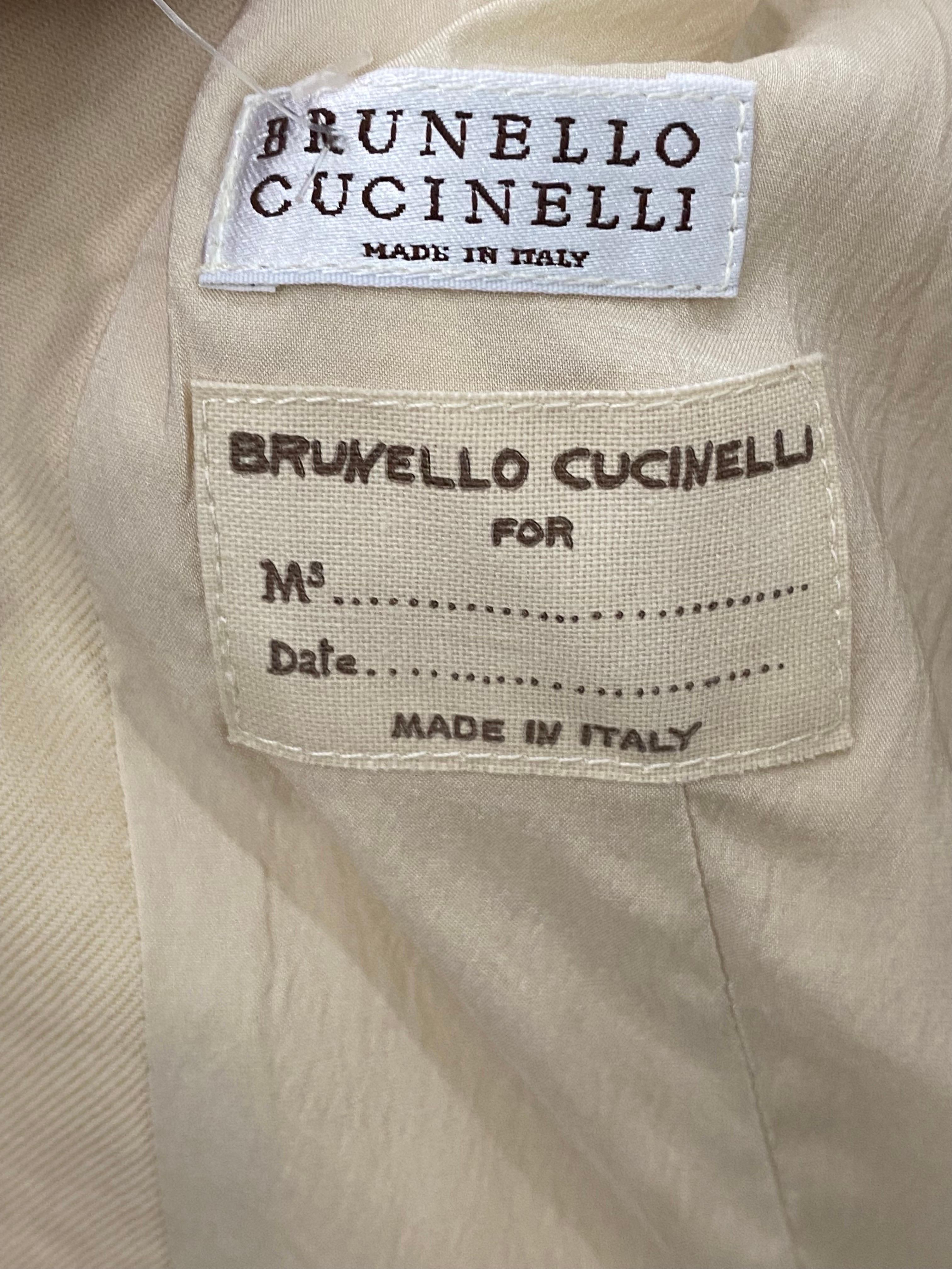 Brunello Cucinelli Beige Cotton with Chiffon Bottom Long Jacket - Sz 38 For Sale 4