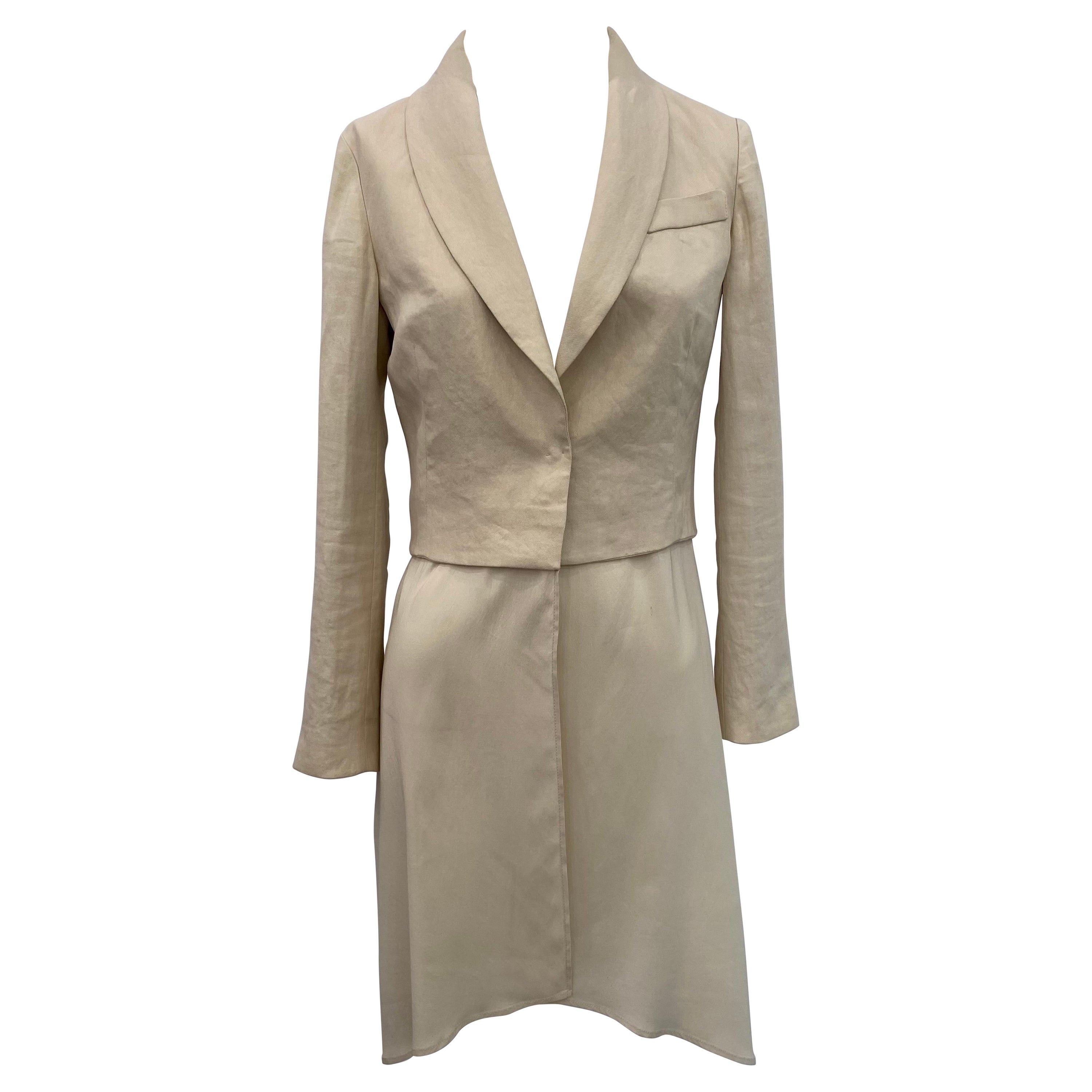 Brunello Cucinelli Beigefarbene lange Jacke aus Baumwolle mit Chiffon am Boden - Gr. 38
