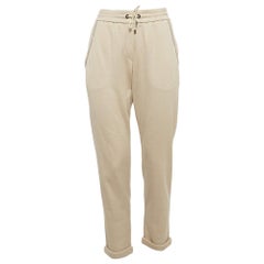 Brunello Cucinelli Beige Jersey Embellished Pocket Sweatpants L