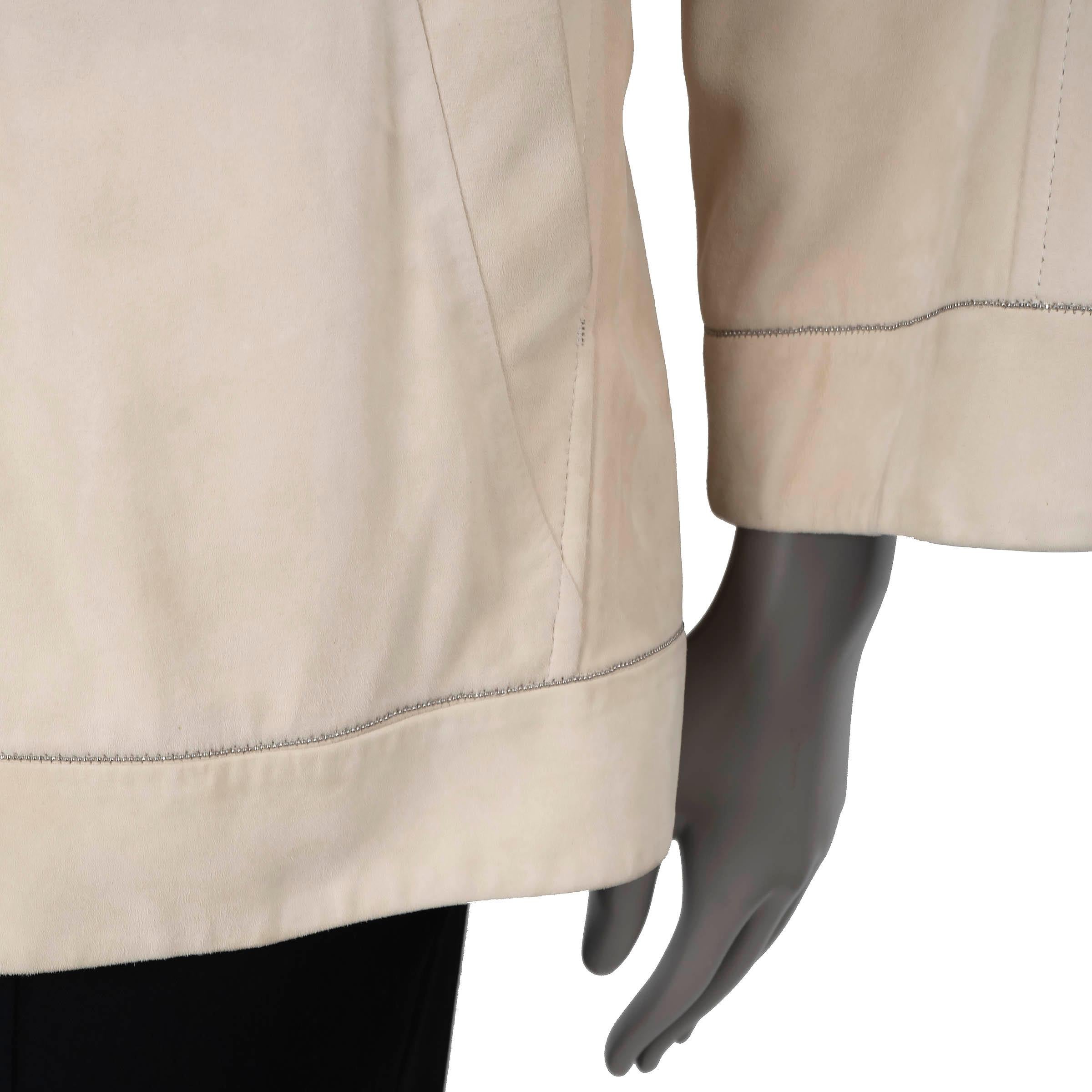 BRUNELLO CUCINELLI beige leather MONILI TRIM HOODED Jacket 44 L For Sale 1