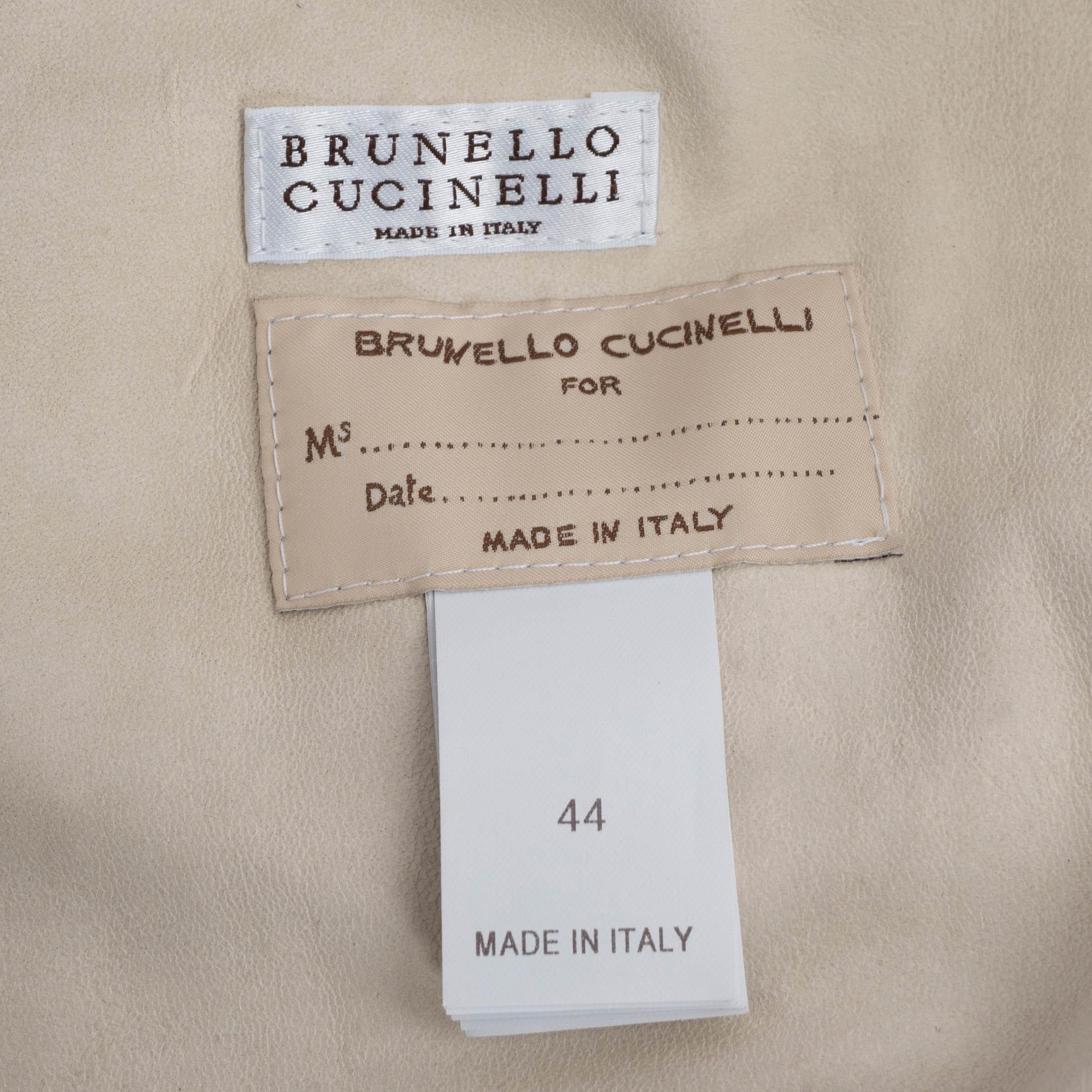 BRUNELLO CUCINELLI beige leather MONILI TRIM HOODED Jacket 44 L For Sale 2