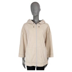 BRUNELLO CUCINELLI beige leather MONILI TRIM HOODED Jacket 44 L