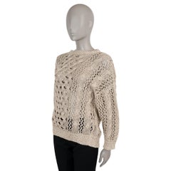 BRUNELLO CUCINELLI beige lino 2021 MICRO SEQUIN ABIERTO TEJIDO Suéter S