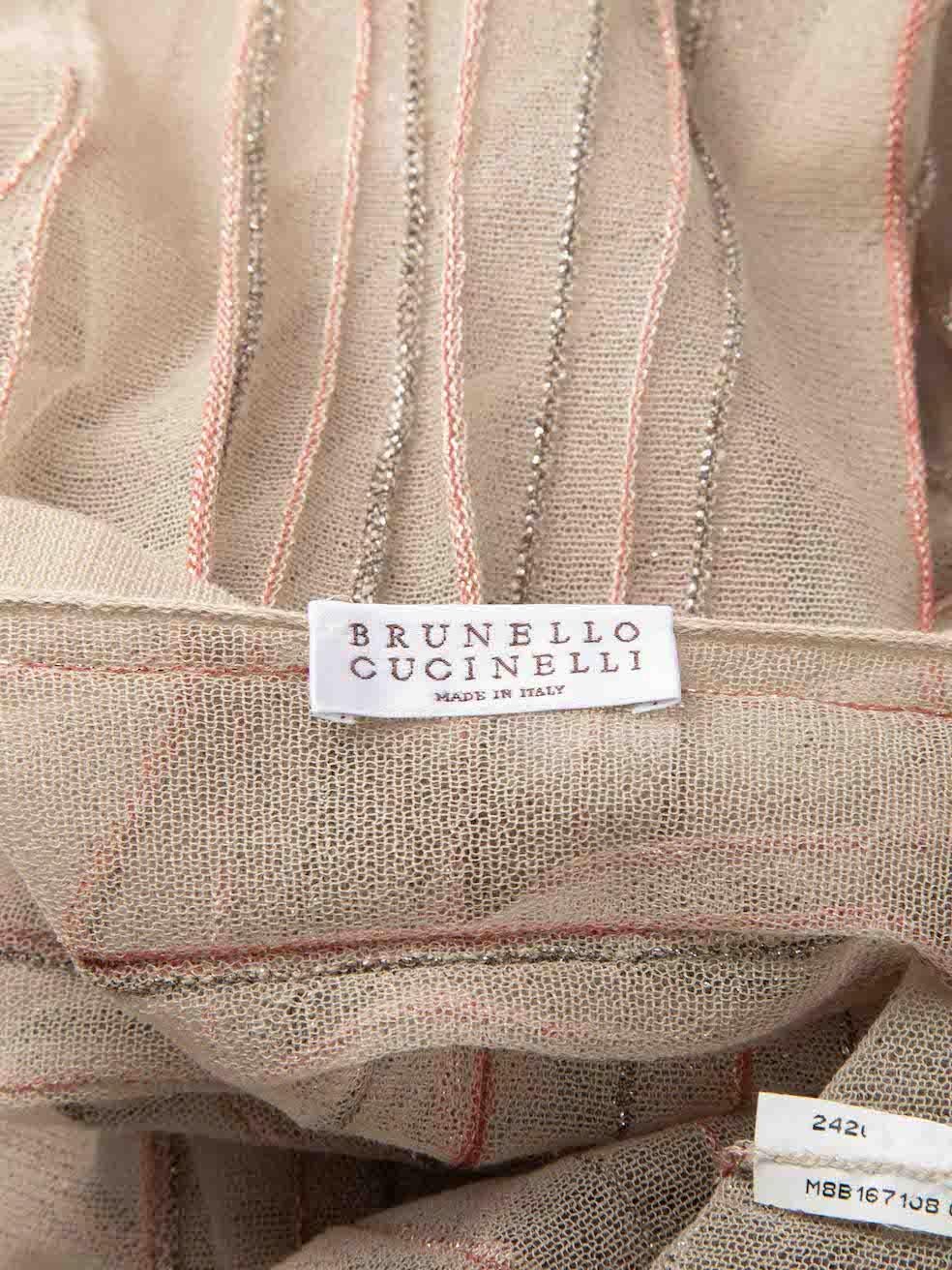 Women's Brunello Cucinelli Beige Mesh Striped Metallic Top Size S For Sale