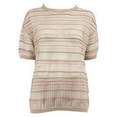 Brunello Cucinelli Beige Mesh Striped Metallic Top Size S