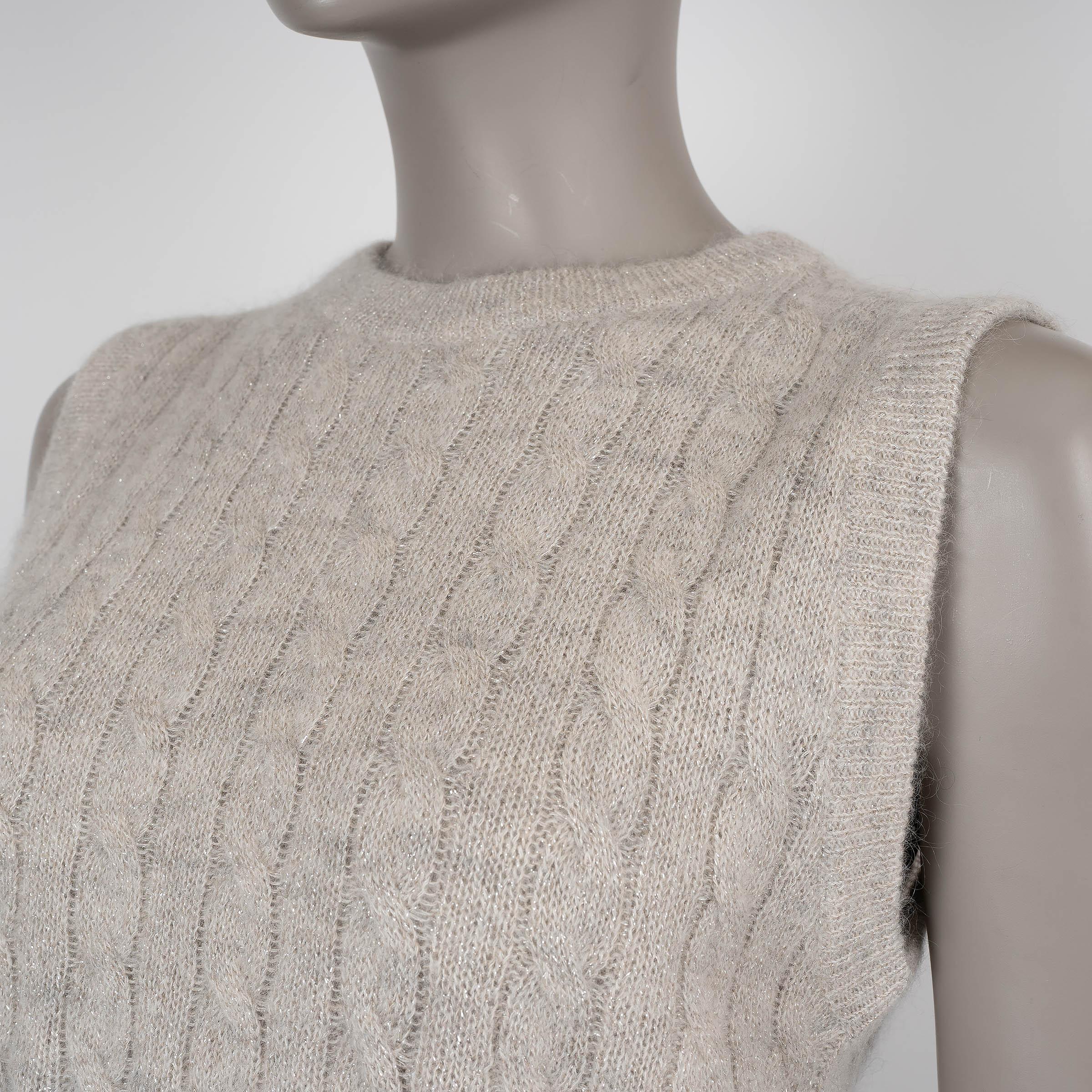 BRUNELLO CUCINELLI beige Mohair 2021 LUREX CABLE KNIT Pullover Weste 42 M Damen im Angebot