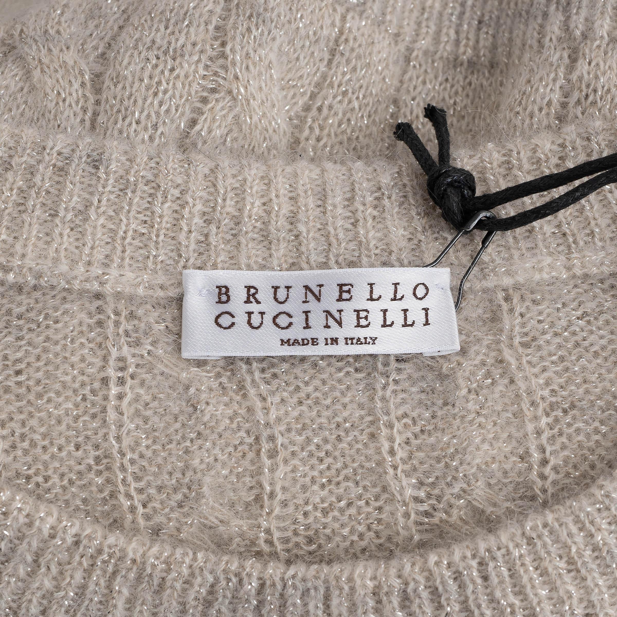 BRUNELLO CUCINELLI beige Mohair 2021 LUREX CABLE KNIT Pullover Weste 42 M im Angebot 1