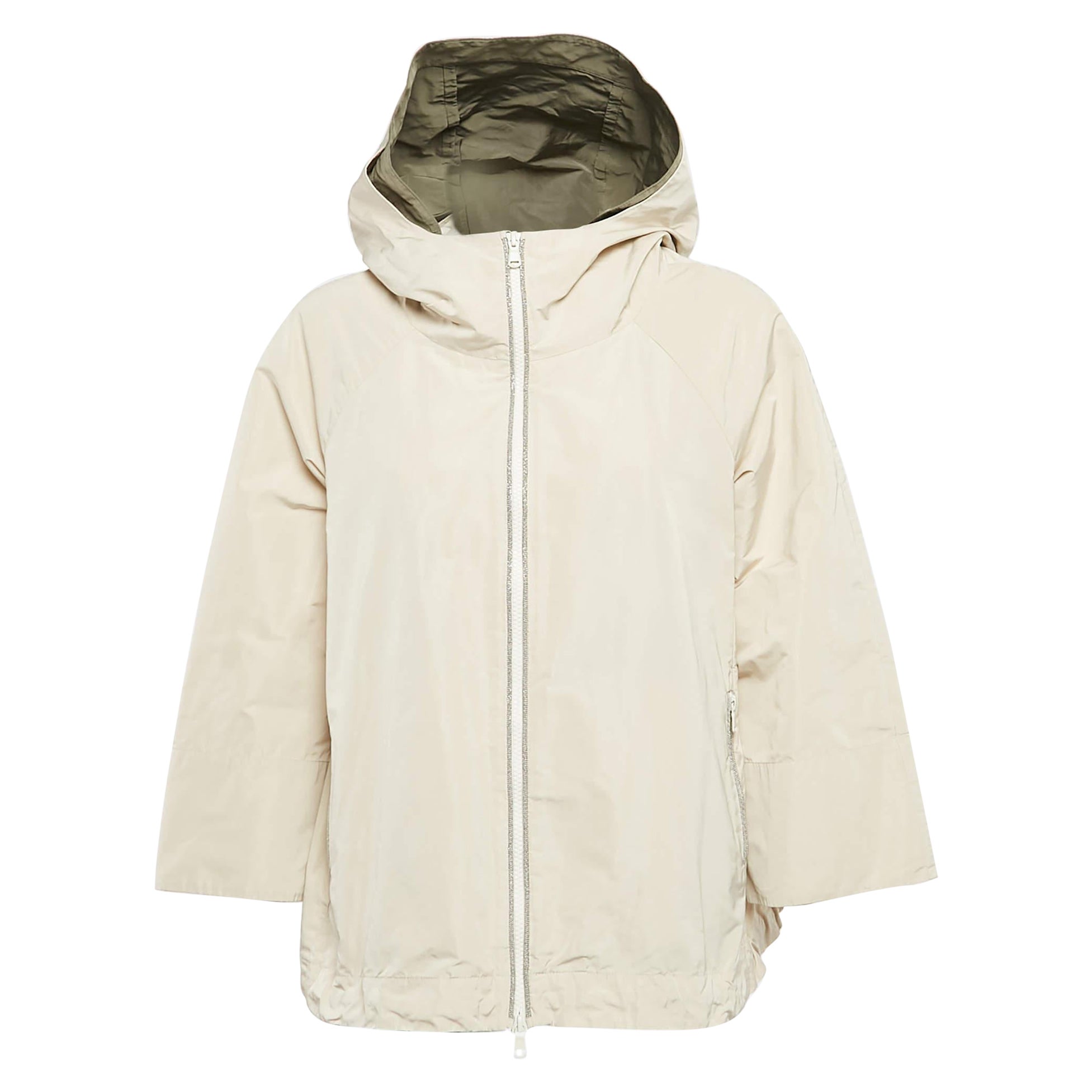 Brunello Cucinelli Beige Monili Synthetic Taffeta Swing Jacket M