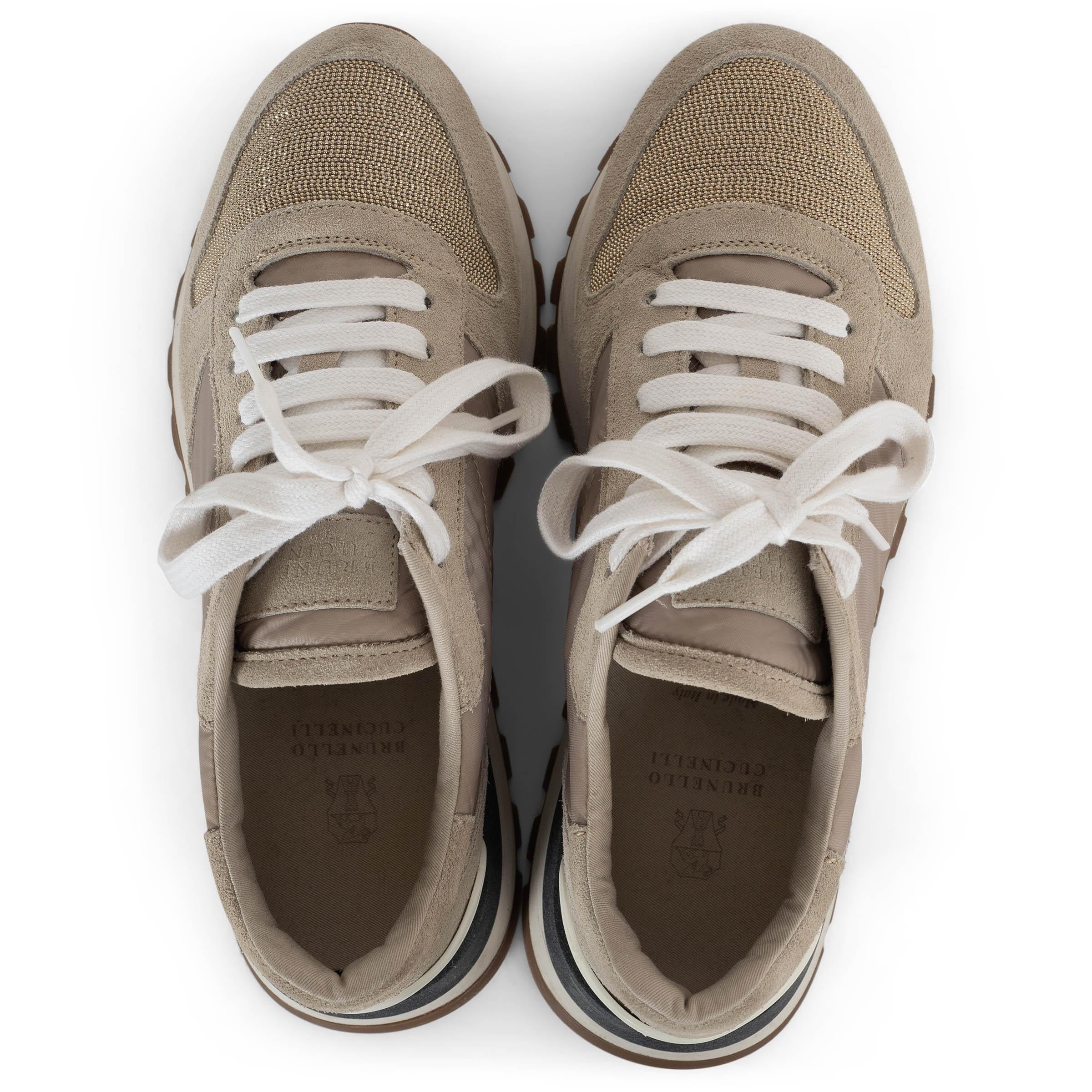 De las mujeres BRUNELLO CUCINELLI beige nylon y ante 2020 MONILI Zapatillas Zapatos 38 en venta
