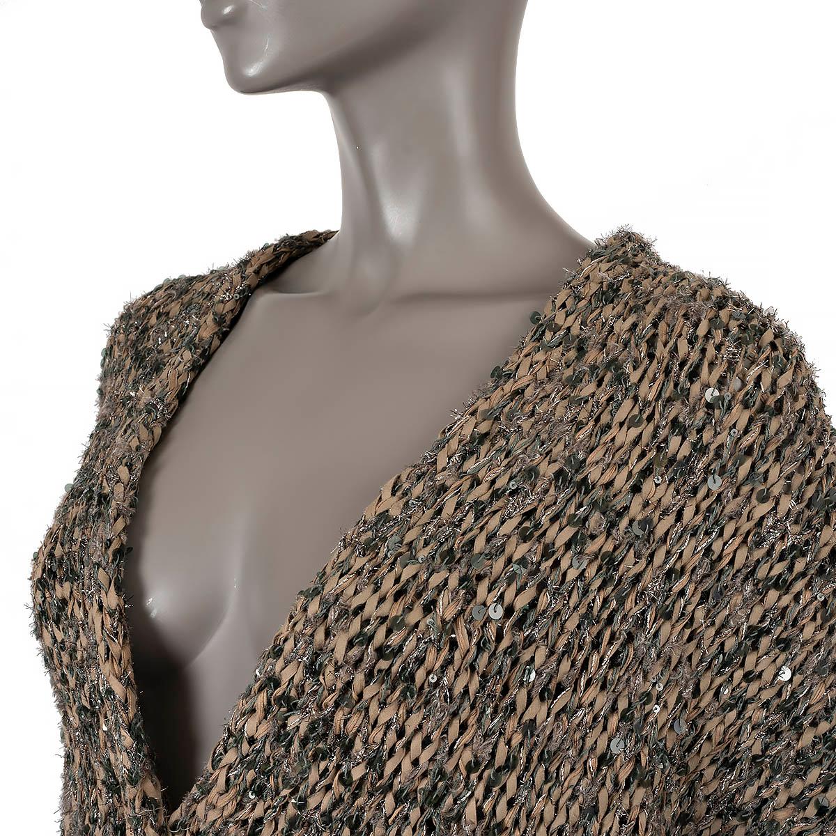 BRUNELLO CUCINELLI beige olive SEQUIN CHUNKY KNIT Cardigan Sweater M For Sale 3