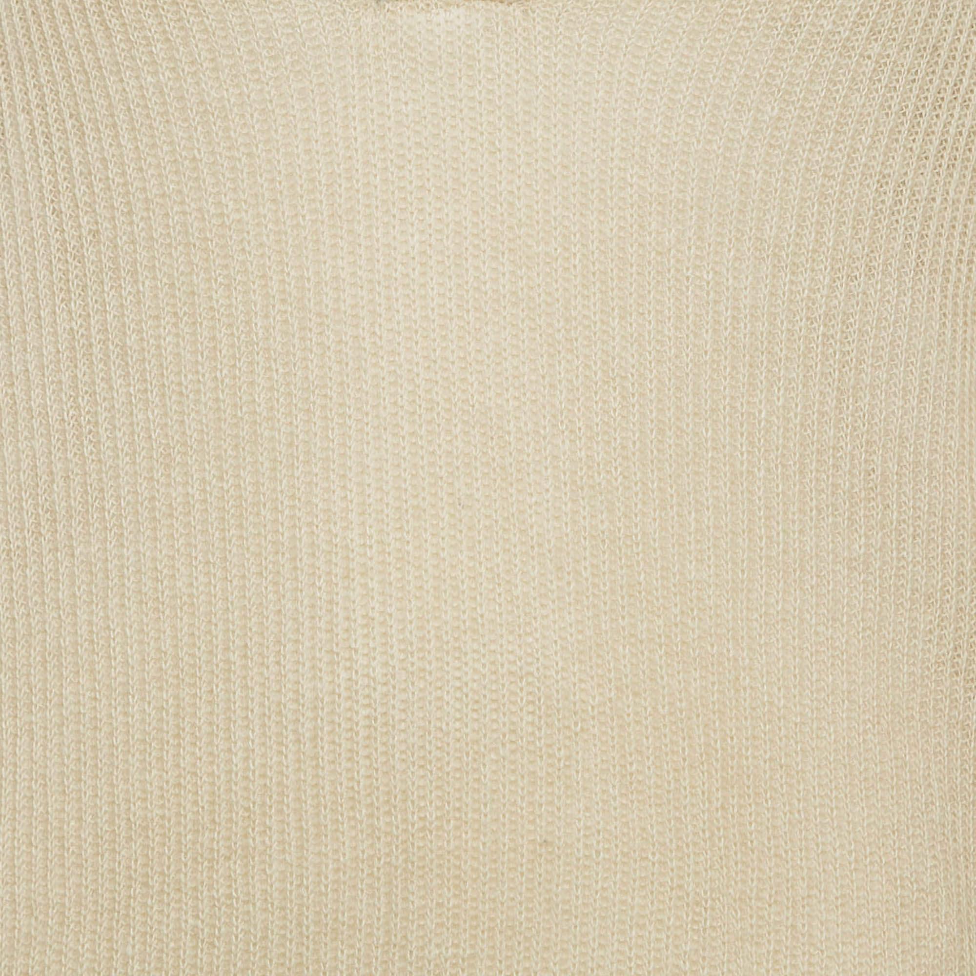 Brunello Cucinelli Beige Rib Knit Hooded Sweater L In Excellent Condition In Dubai, Al Qouz 2