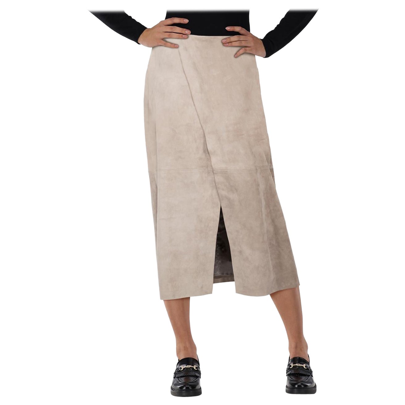 Brunello Cucinelli Beige Suede Midi Skirt Size M