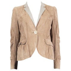 BRUNELLO CUCINELLI beige suede Single Breasted Blazer Jacket 42 M