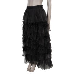 BRUNELLO CUCINELLI black 2018 FEATHER TRIM TIERED TULLE MAXI Skirt 40 S