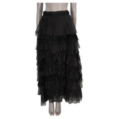 BRUNELLO CUCINELLI black 2018 FEATHER TRIM TIERED TULLE MAXI Skirt 40 S