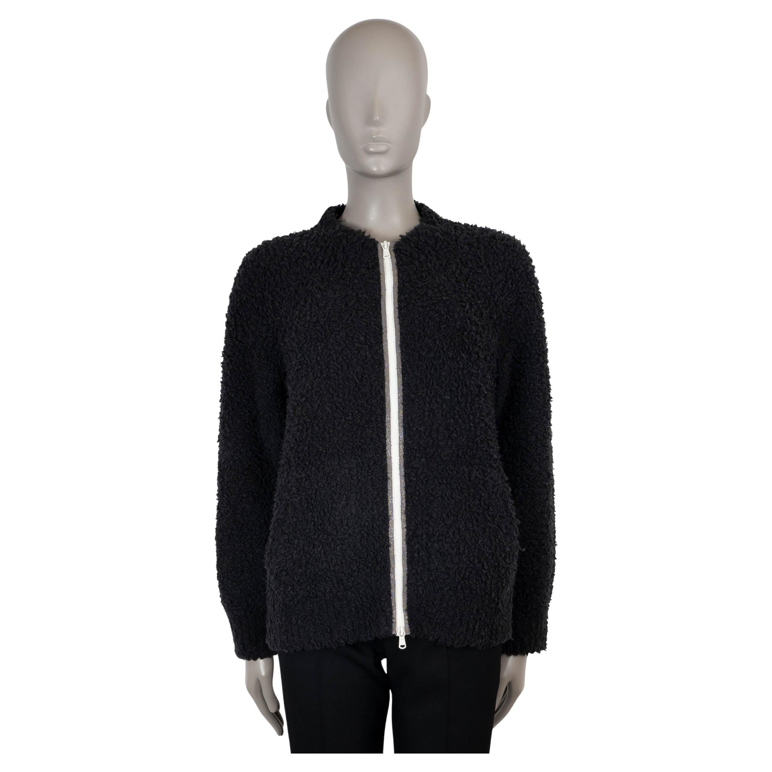 BRUNELLO CUCINELLI black cashmere 2016 MONILI TEDDY BOMBER Jacket M