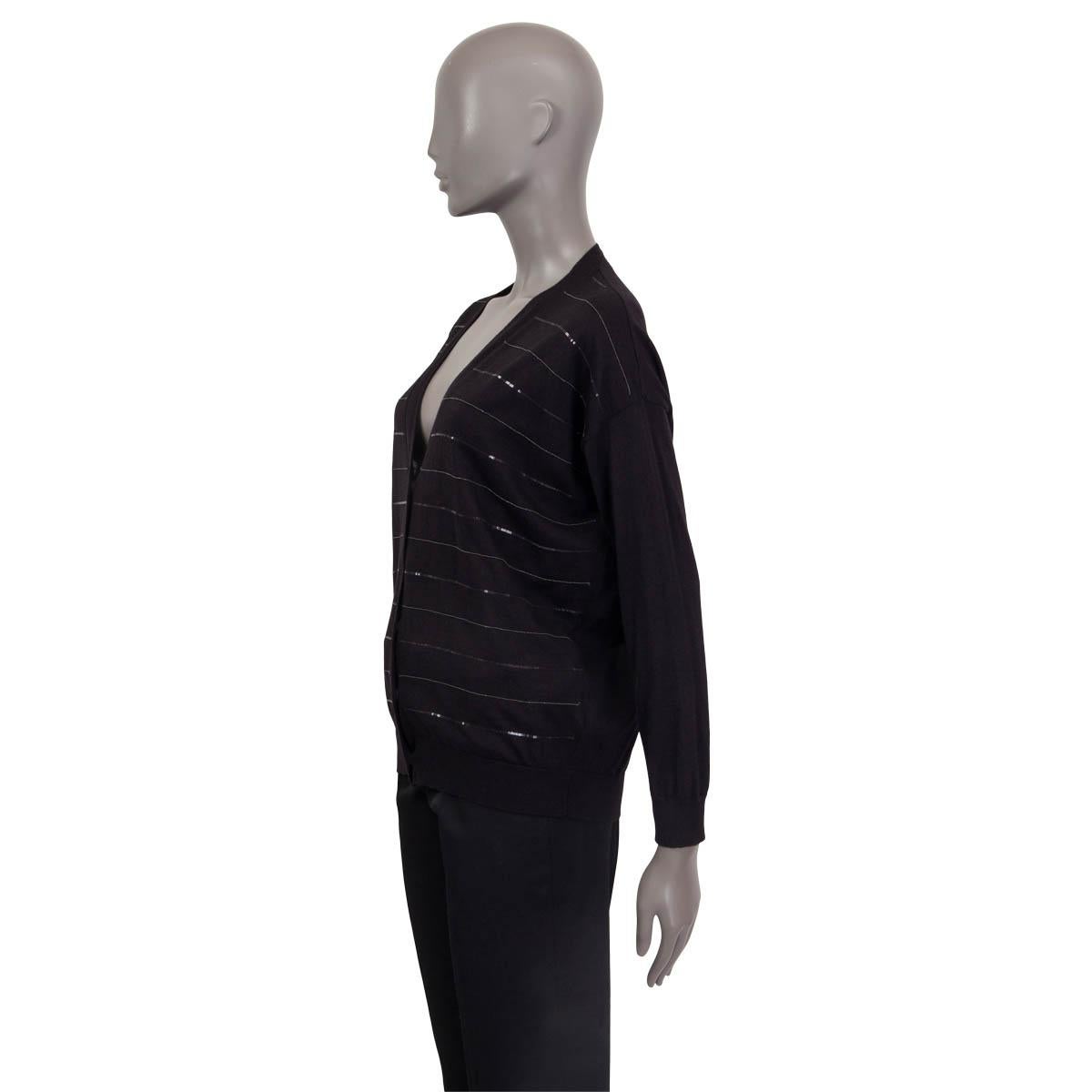 Black BRUNELLO CUCINELLI black cashmere BEAD EMBELLISHED Cardigan Sweater S For Sale