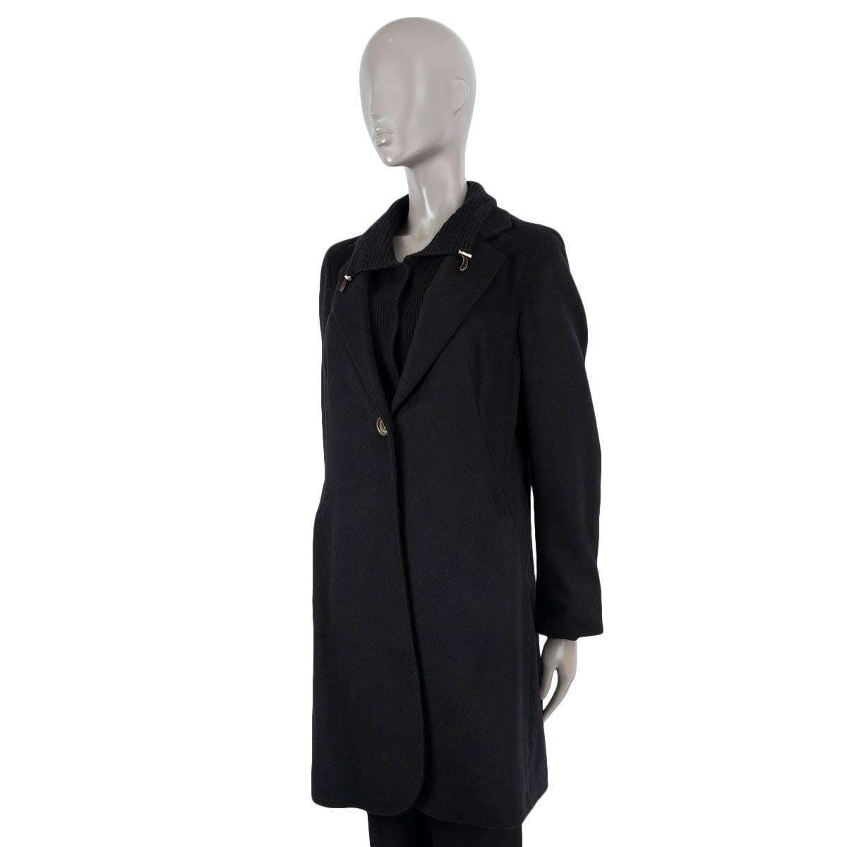 BRUNELLO CUCINELLI black cashmere RIB KNIT COLLAR Coat Jacket M In Excellent Condition For Sale In Zürich, CH