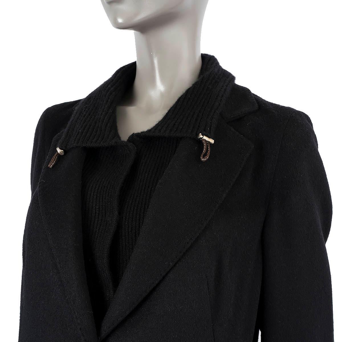 BRUNELLO CUCINELLI black cashmere RIB KNIT COLLAR Coat Jacket M For Sale 1