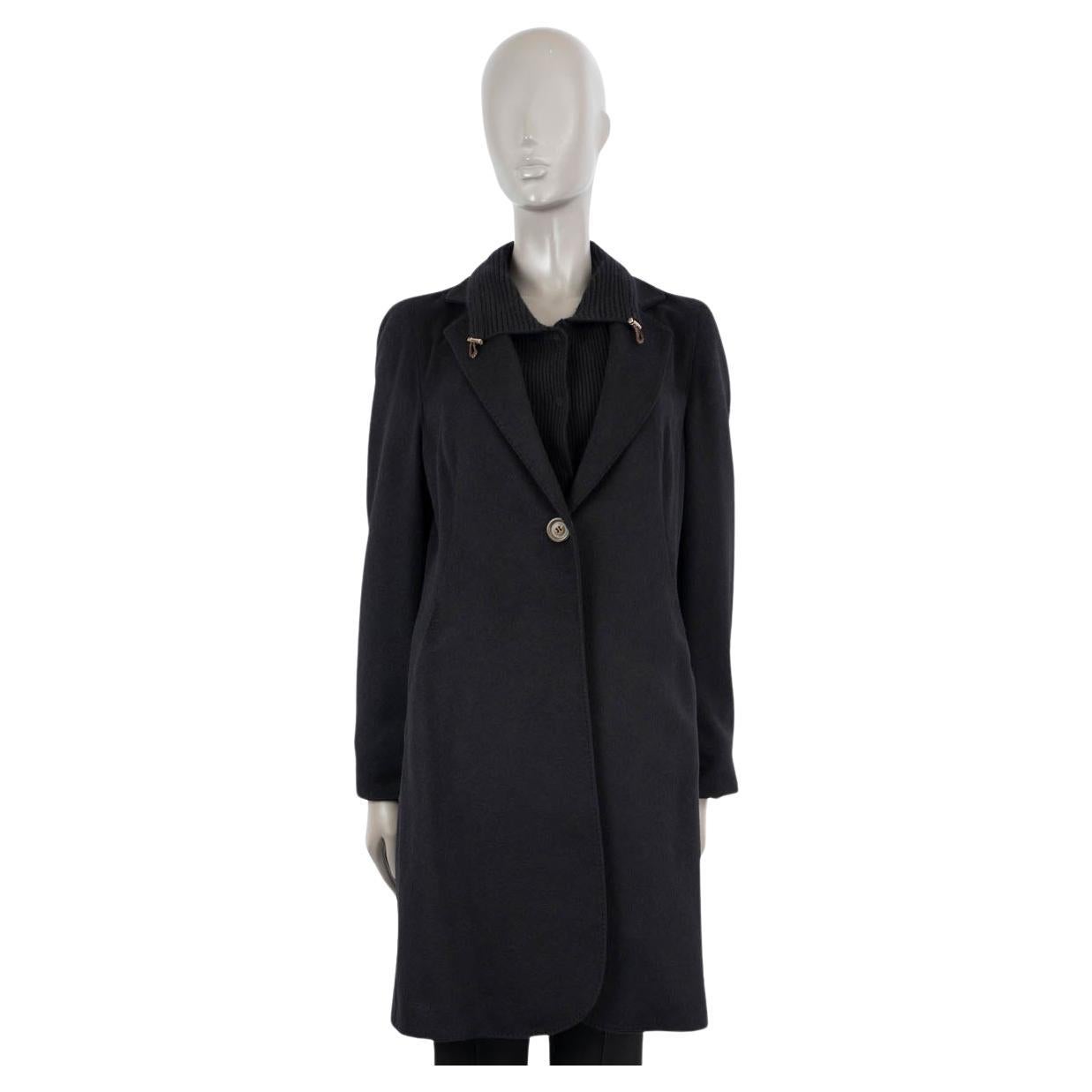 BRUNELLO CUCINELLI black cashmere RIB KNIT COLLAR Coat Jacket M For Sale