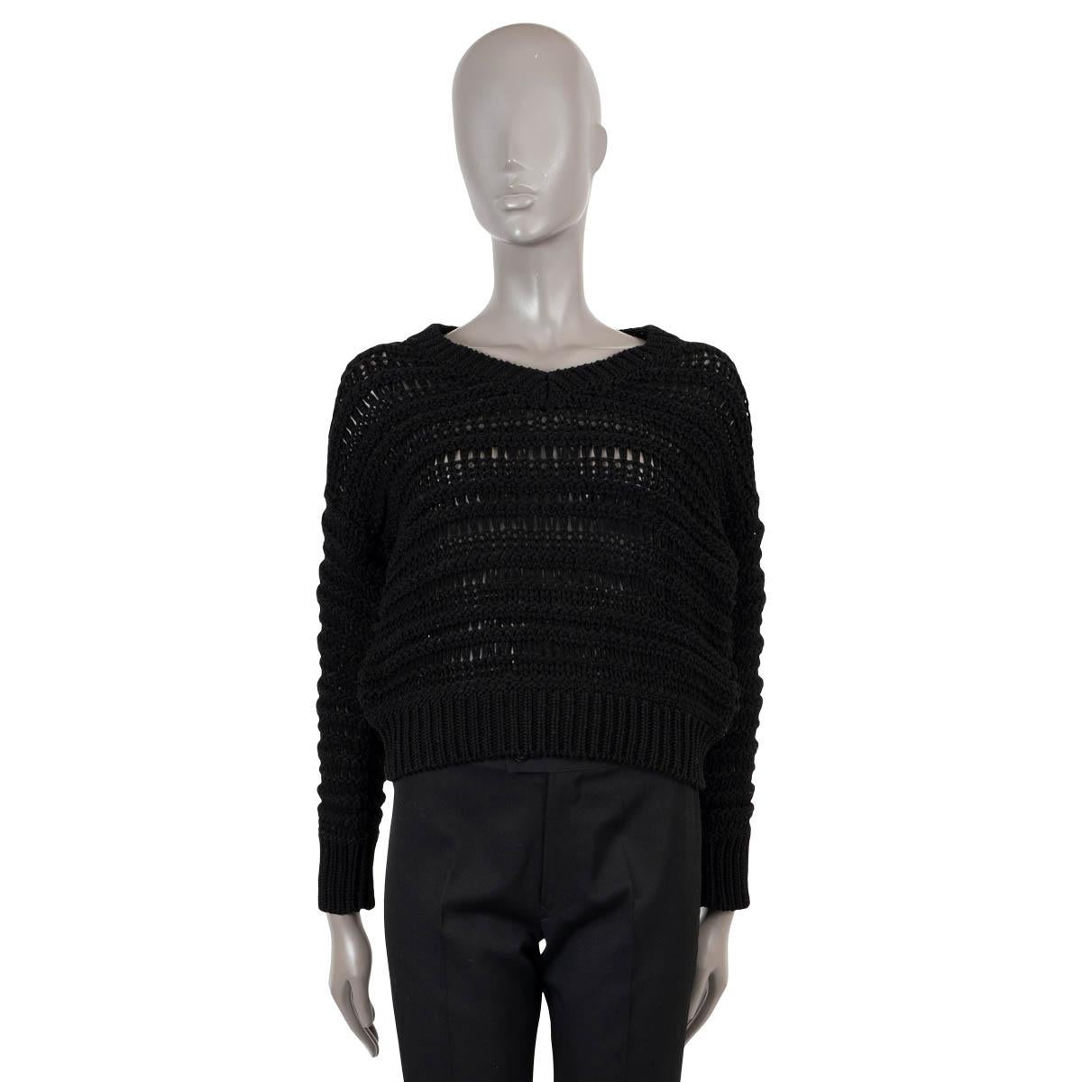 Women's BRUNELLO CUCINELLI black cotton CHUNKY CROCHET KNIT Sweater S For Sale