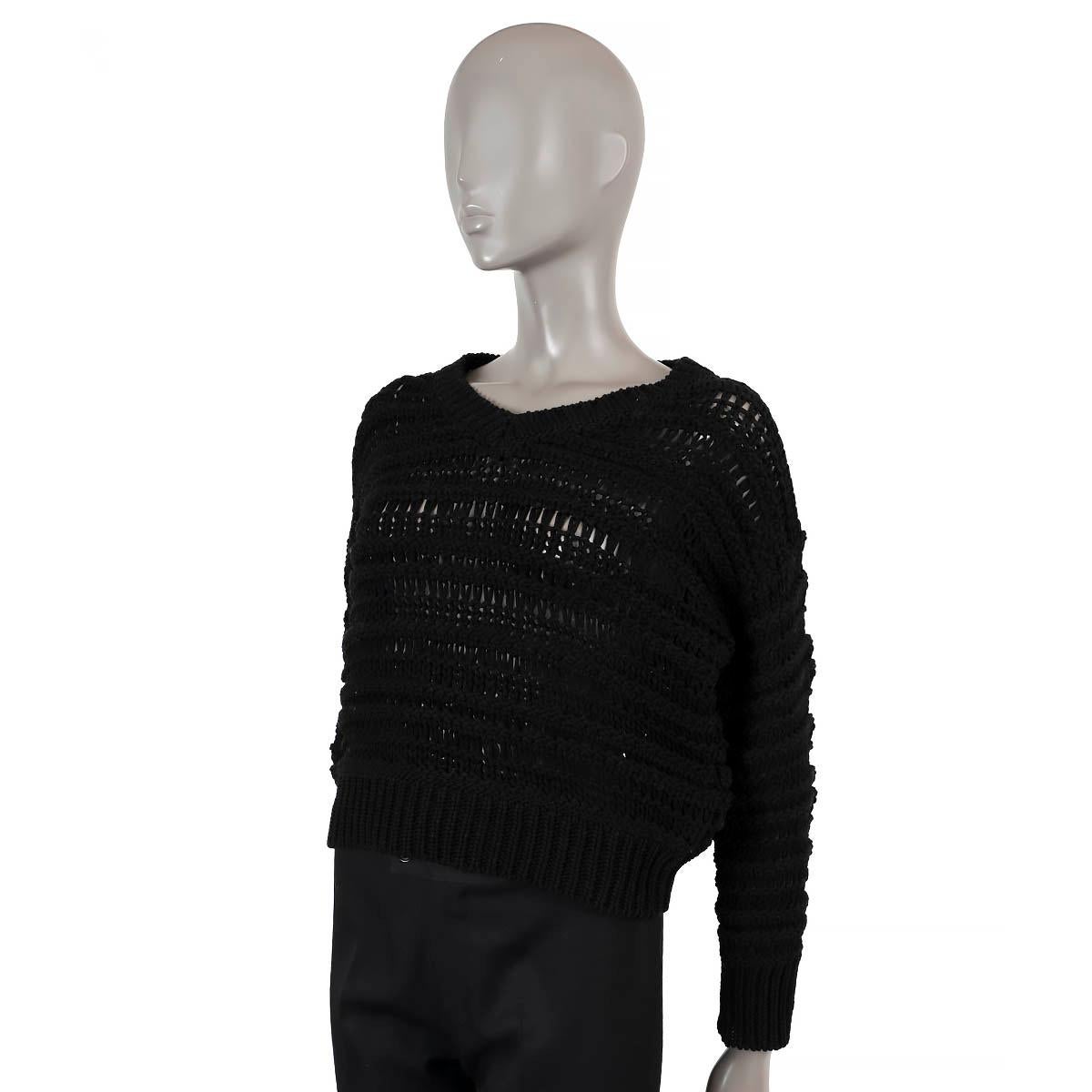 BRUNELLO CUCINELLI black cotton CHUNKY CROCHET KNIT Sweater S For Sale 1