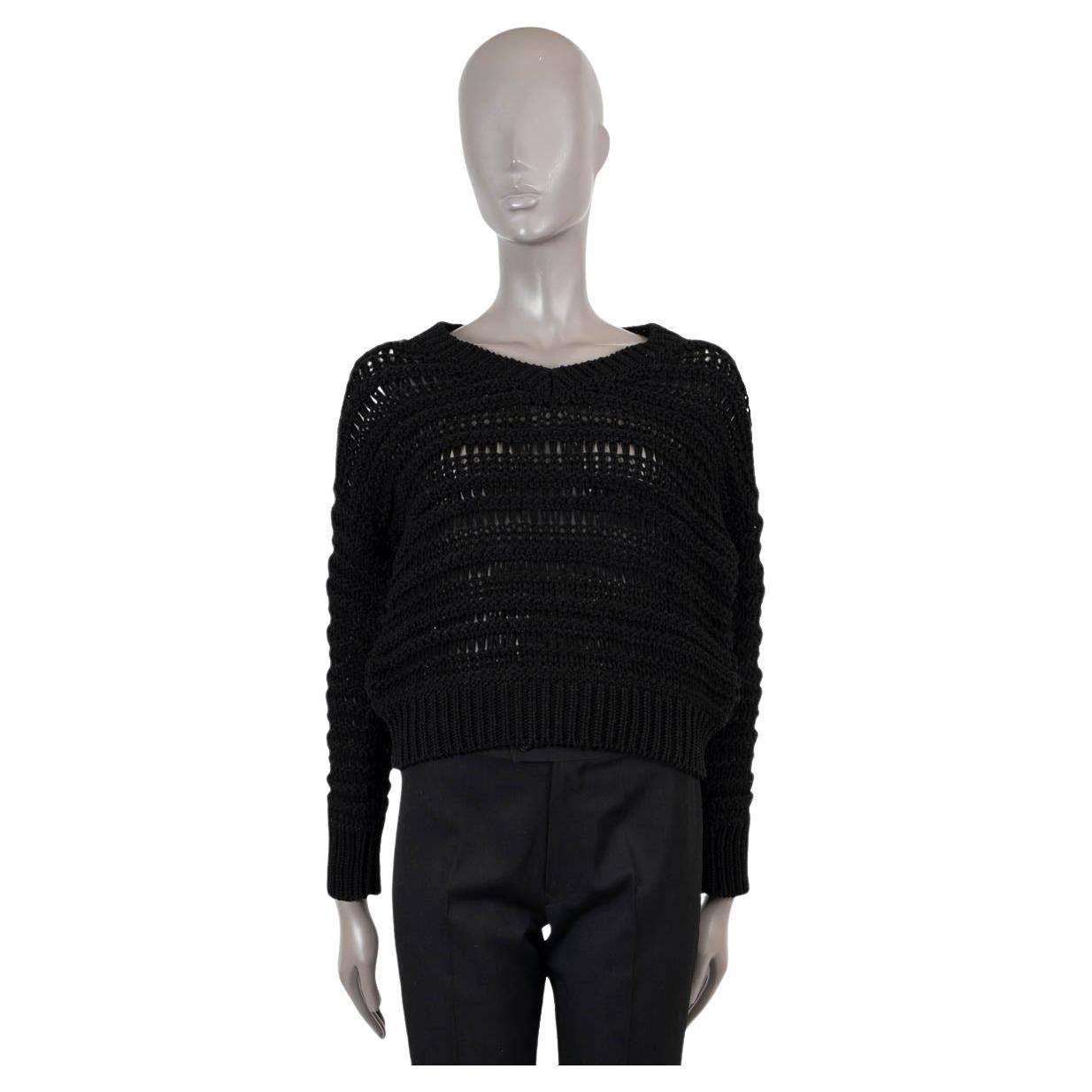 BRUNELLO CUCINELLI black cotton CHUNKY CROCHET KNIT Sweater S For Sale