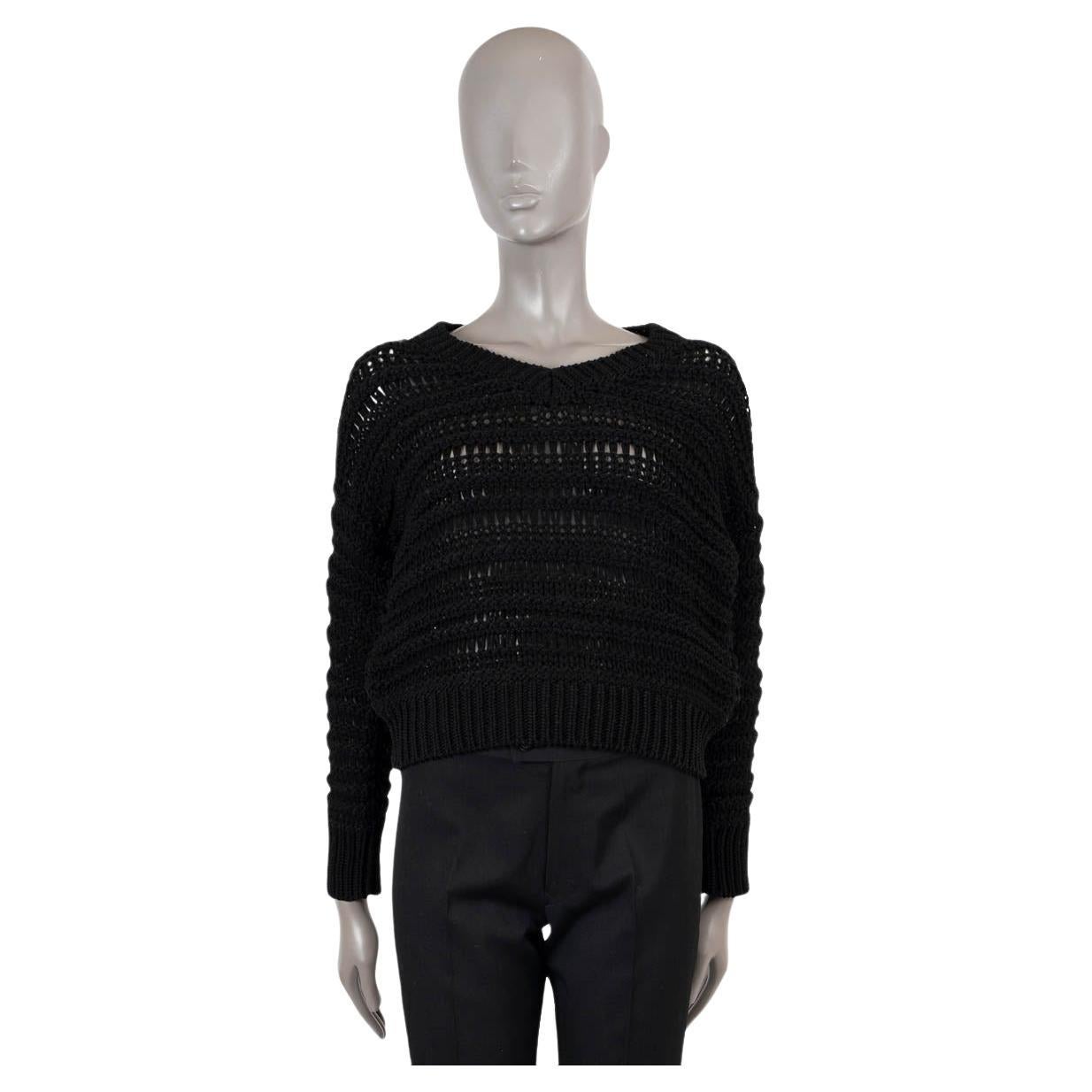 BRUNELLO CUCINELLI black cotton CHUNKY CROCHET KNIT Sweater S