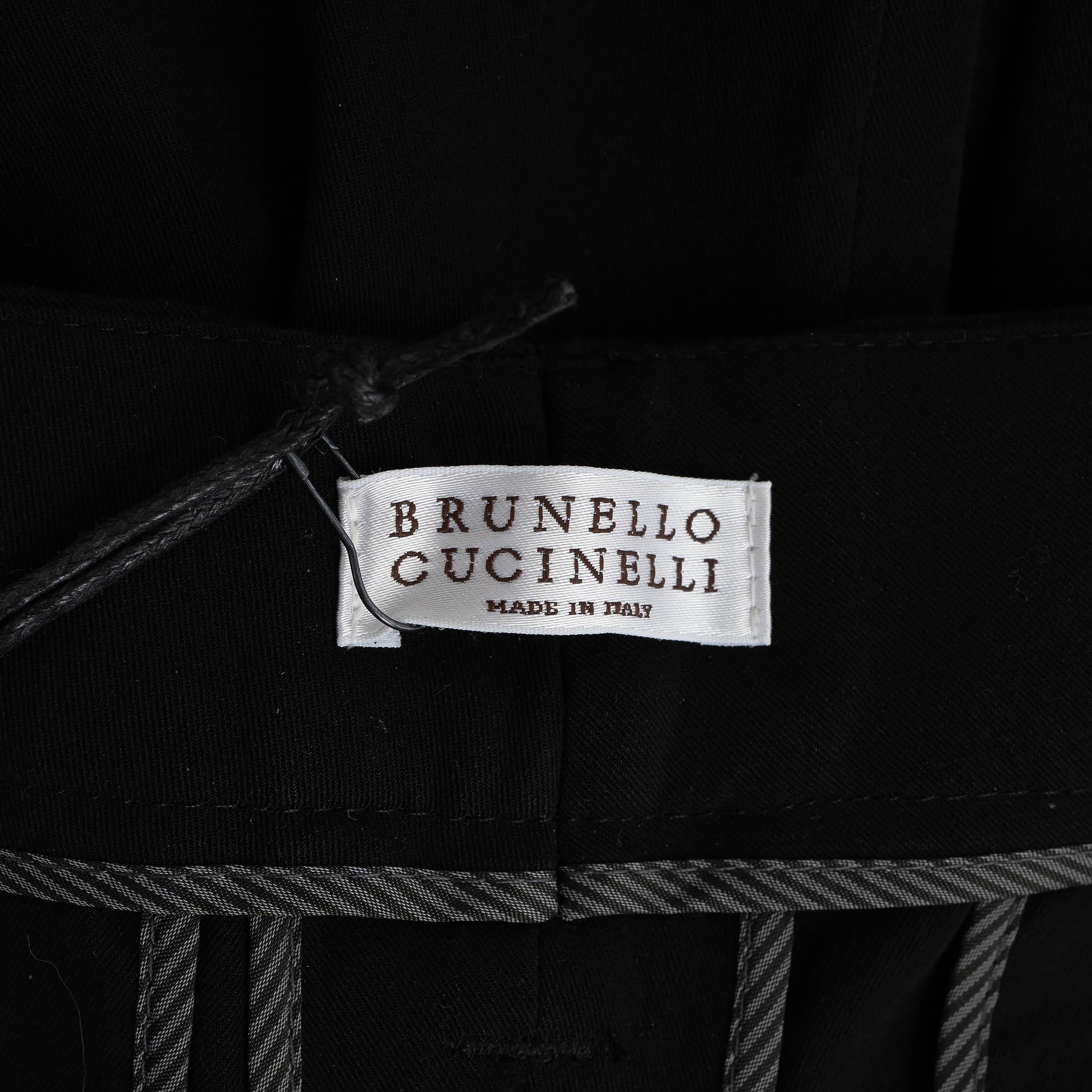 Women's BRUNELLO CUCINELLI black cotton MONILI TRIM BELTED Pants 44 L For Sale