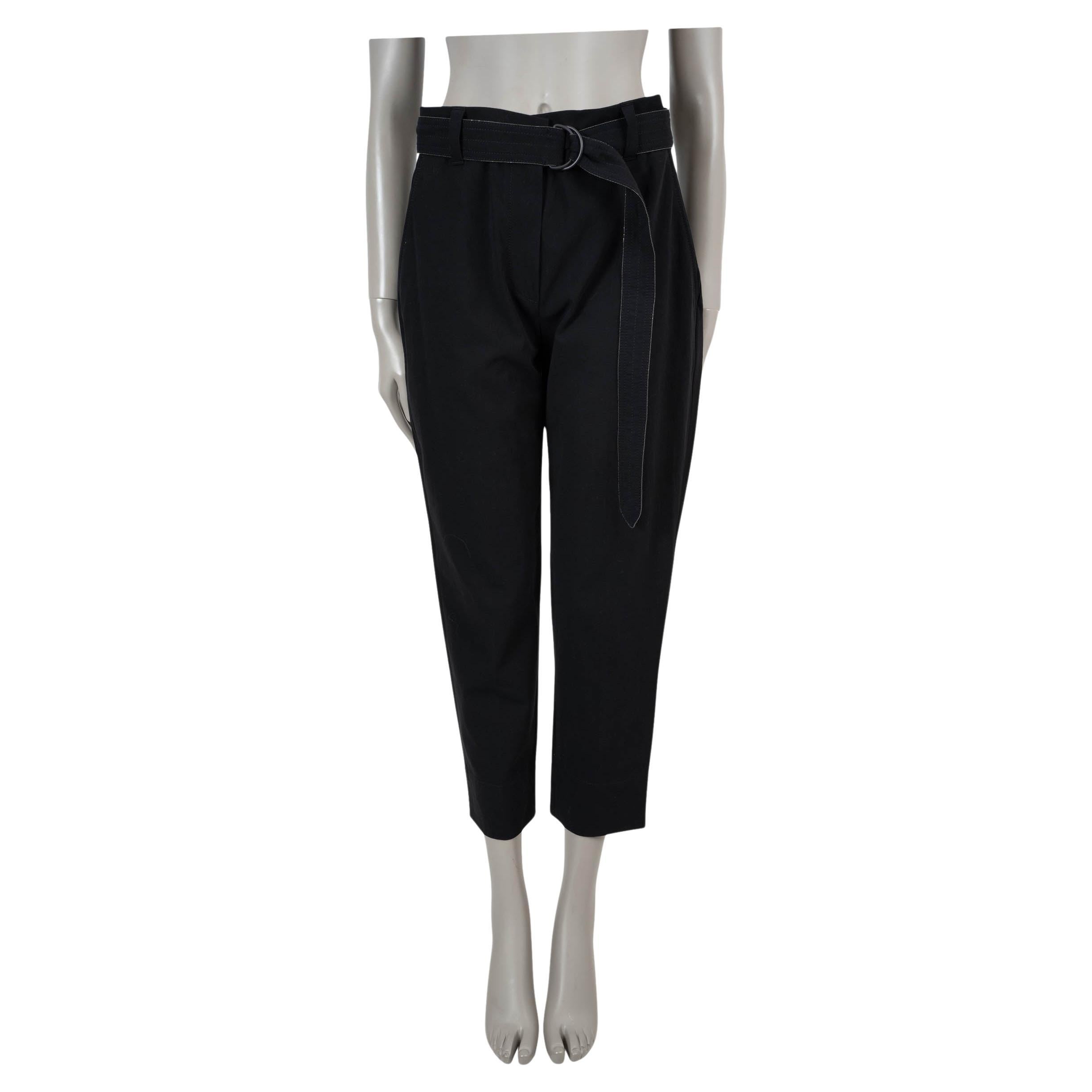 BRUNELLO CUCINELLI black cotton MONILI TRIM BELTED Pants 44 L For Sale