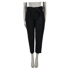 BRUNELLO CUCINELLI black cotton MONILI TRIM BELTED Pants 44 L
