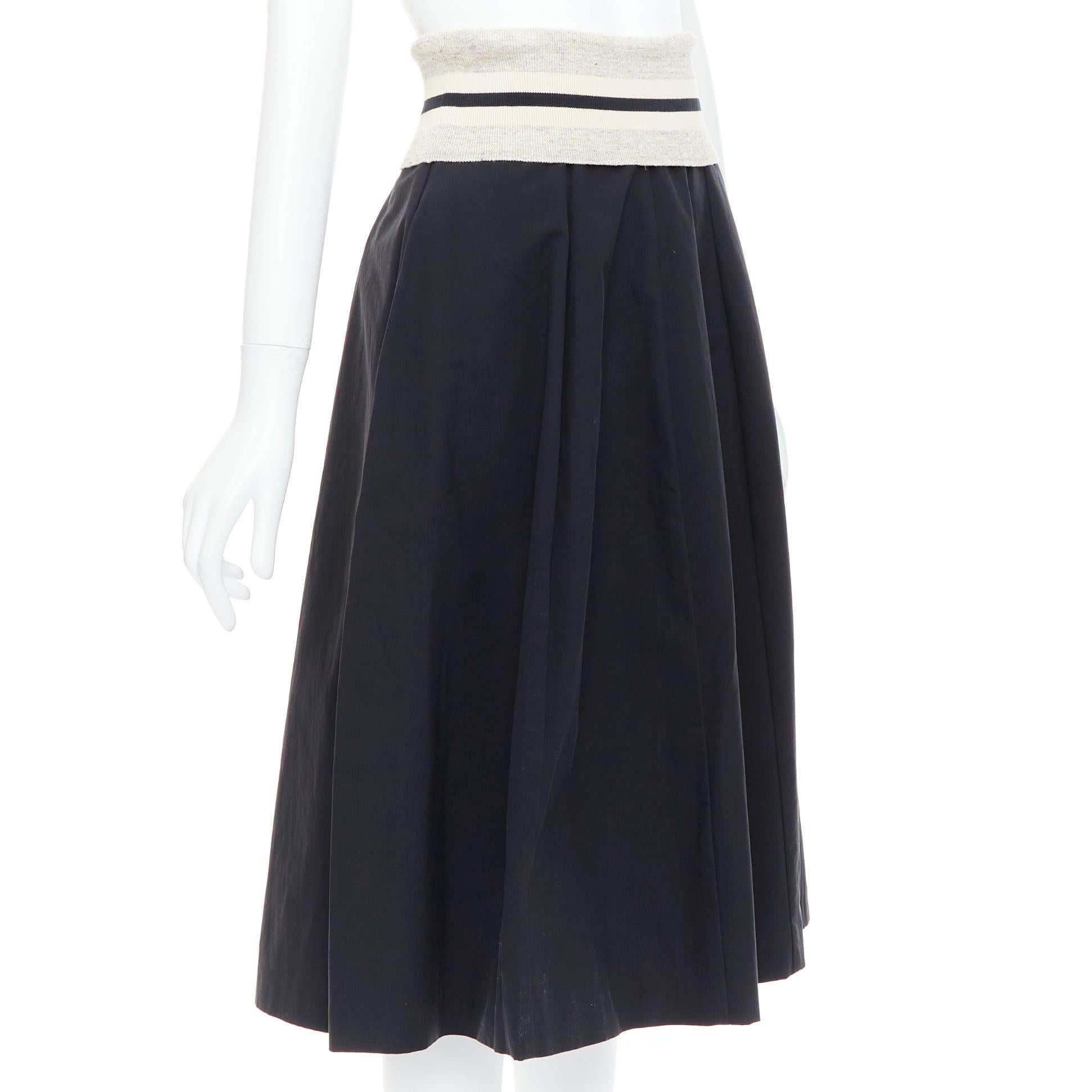 BRUNELLO CUCINELLI negro crema mezcla de algodón cintura doblada falda midi IT38 XS Negro en venta