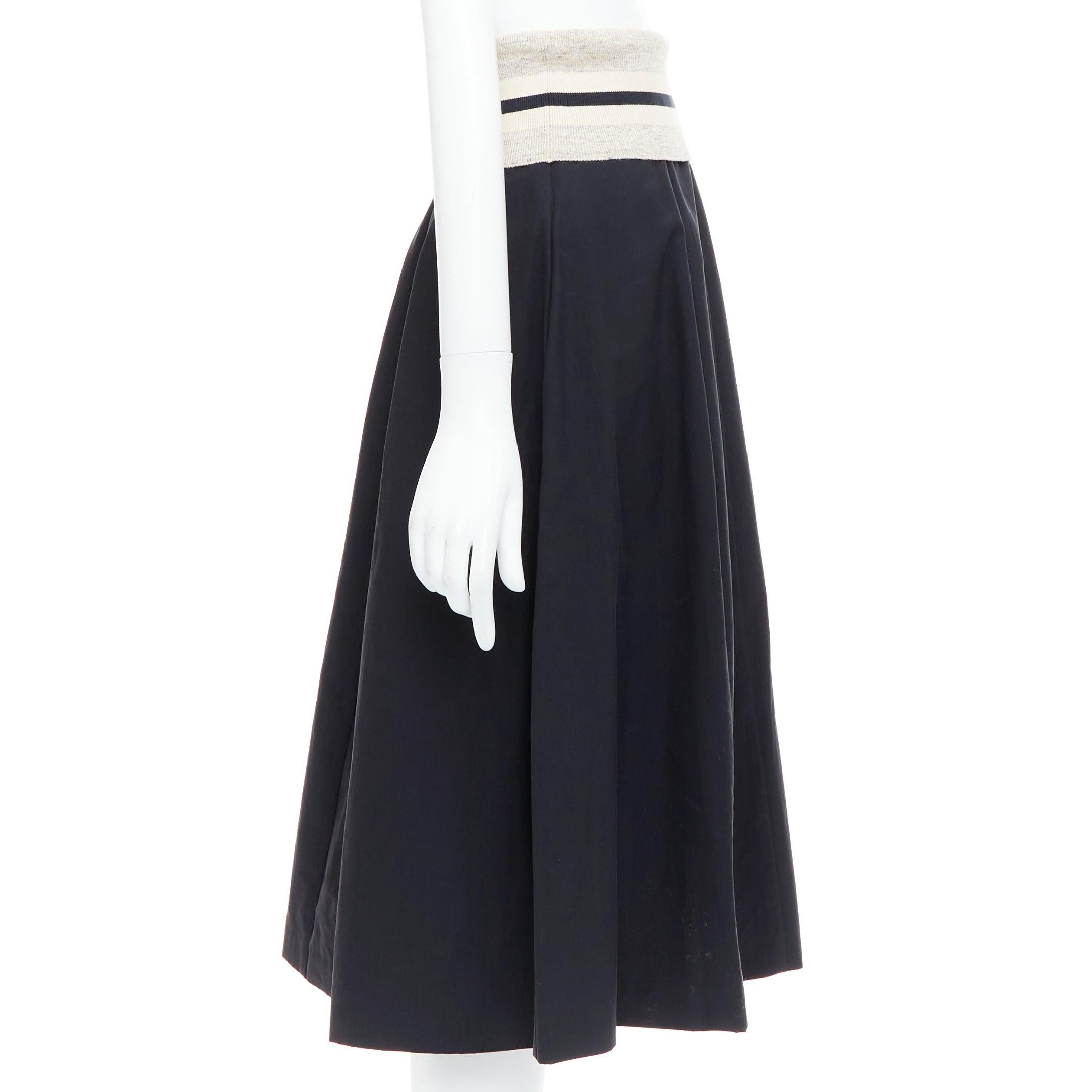 BRUNELLO CUCINELLI negro crema mezcla de algodón cintura doblada falda midi IT38 XS en Bueno estado para la venta en Hong Kong, NT