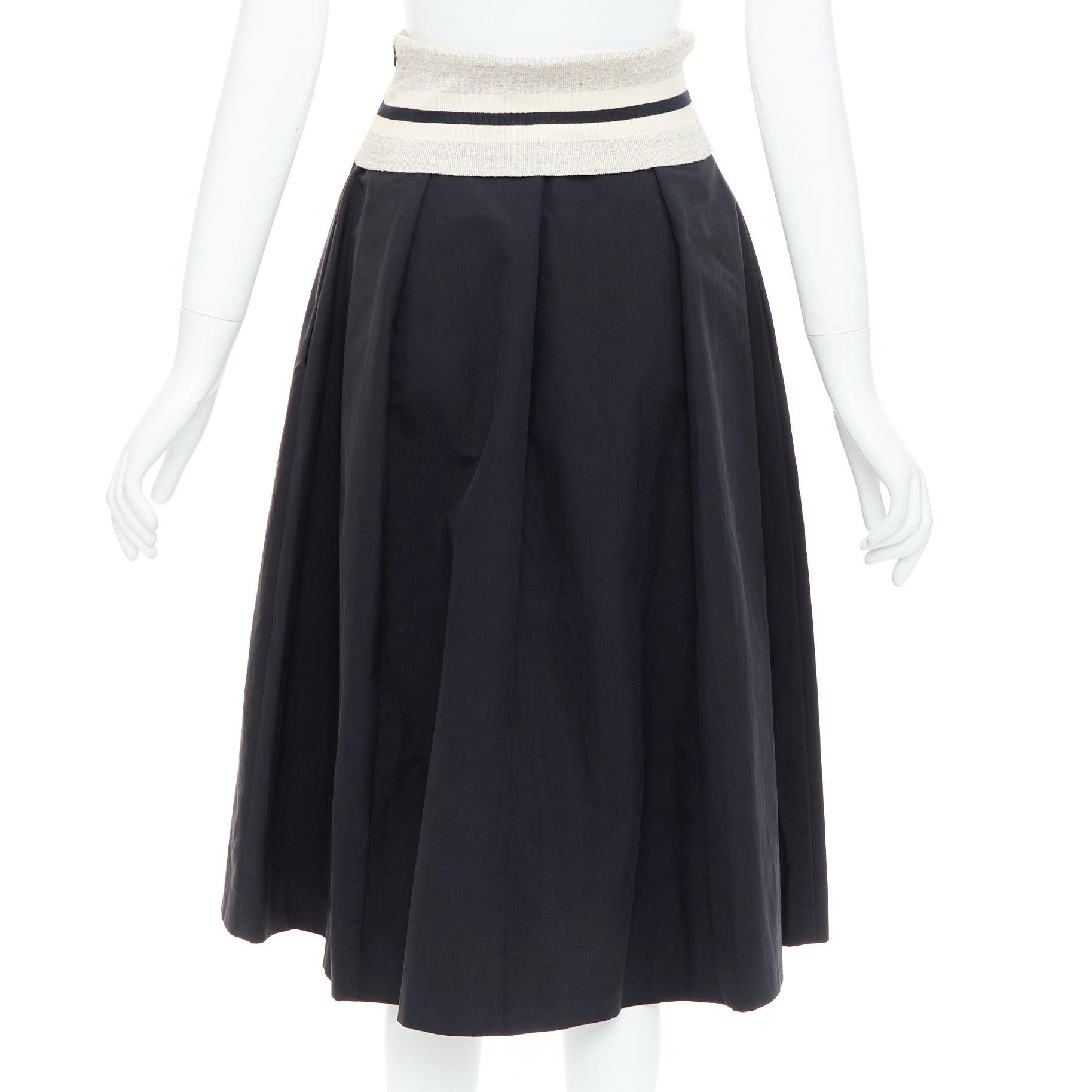 De las mujeres BRUNELLO CUCINELLI negro crema mezcla de algodón cintura doblada falda midi IT38 XS en venta