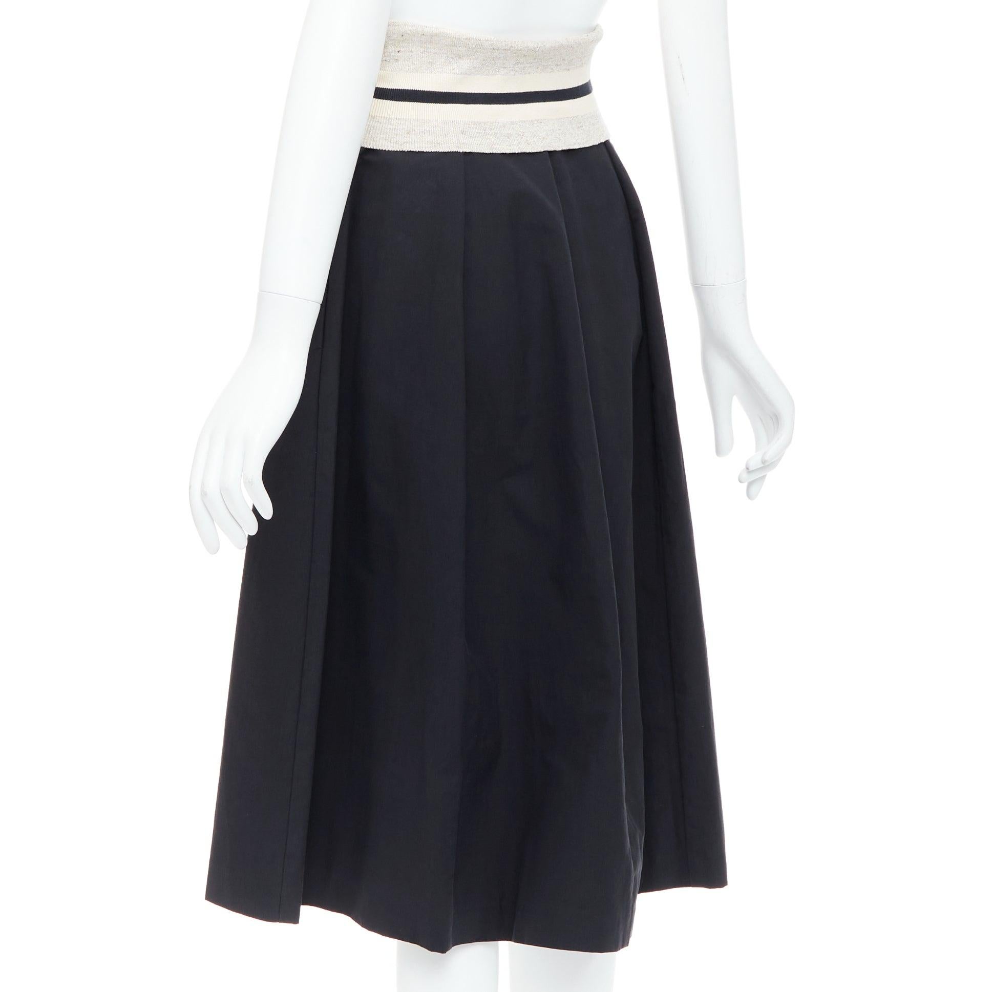 BRUNELLO CUCINELLI negro crema mezcla de algodón cintura doblada falda midi IT38 XS en venta 1