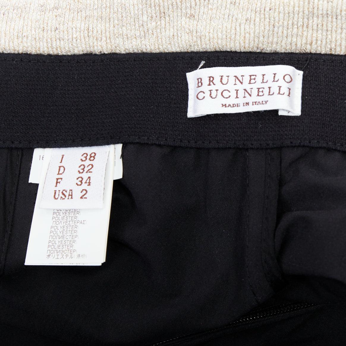 BRUNELLO CUCINELLI negro crema mezcla de algodón cintura doblada falda midi IT38 XS en venta 3