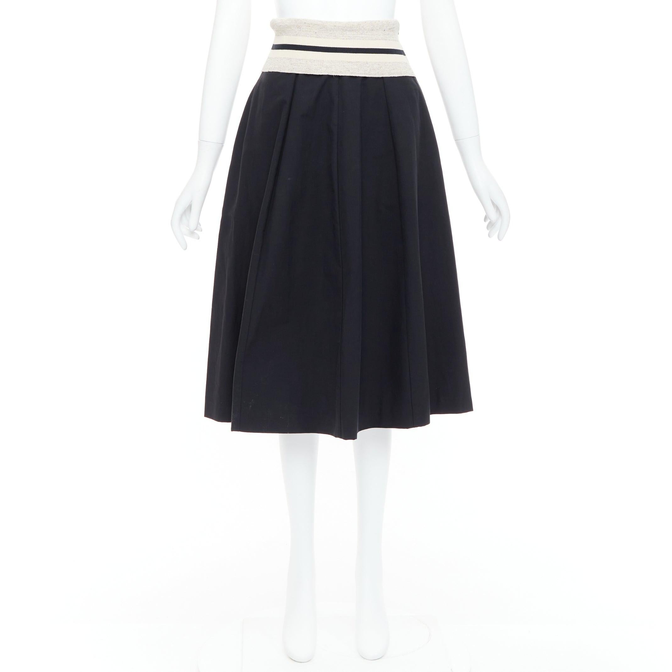 BRUNELLO CUCINELLI negro crema mezcla de algodón cintura doblada falda midi IT38 XS en venta 4