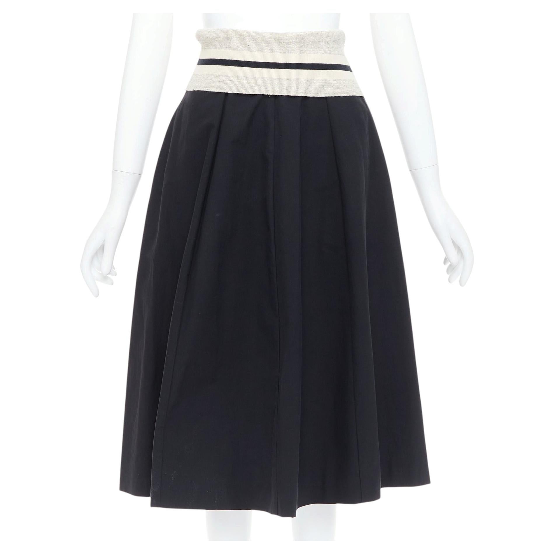 BRUNELLO CUCINELLI black cream cotton blend foldover waist midi skirt IT38 XS