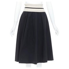 BRUNELLO CUCINELLI black cream cotton blend foldover waist midi skirt IT38 XS