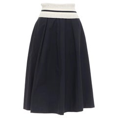 BRUNELLO CUCINELLI black cream cotton blend foldover waist midi skirt IT38 XS