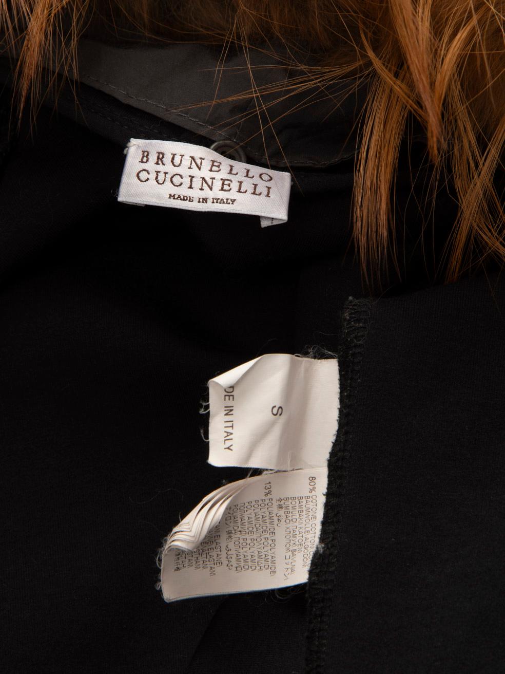 Brunello Cucinelli Giacca con cappuccio e collo di pelliccia nera taglia S in vendita 3