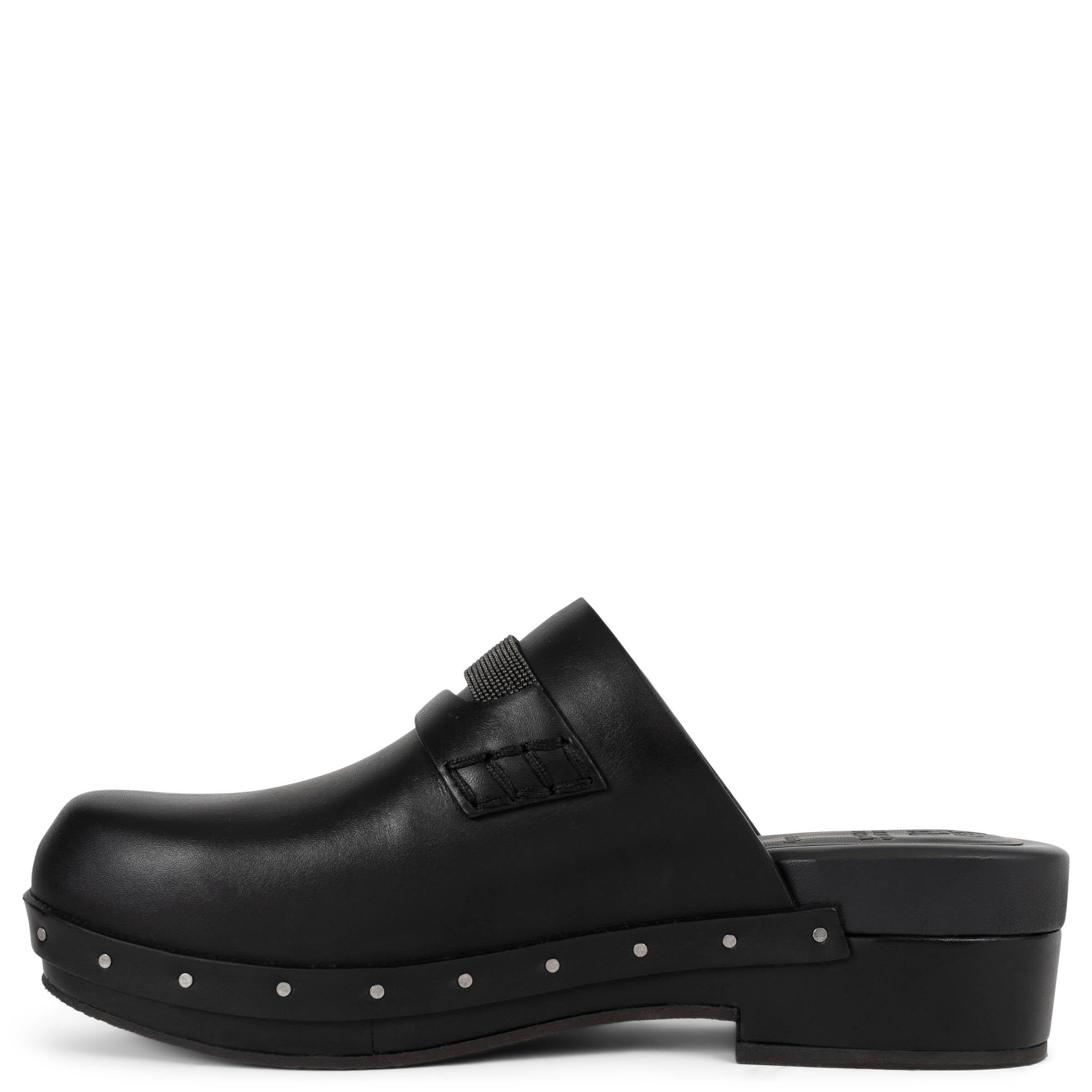 BRUNELLO CUCINELLI Schwarzes Leder 2022 MONILI CLOGS flache Schuhe aus Leder 38 im Zustand „Hervorragend“ im Angebot in Zürich, CH