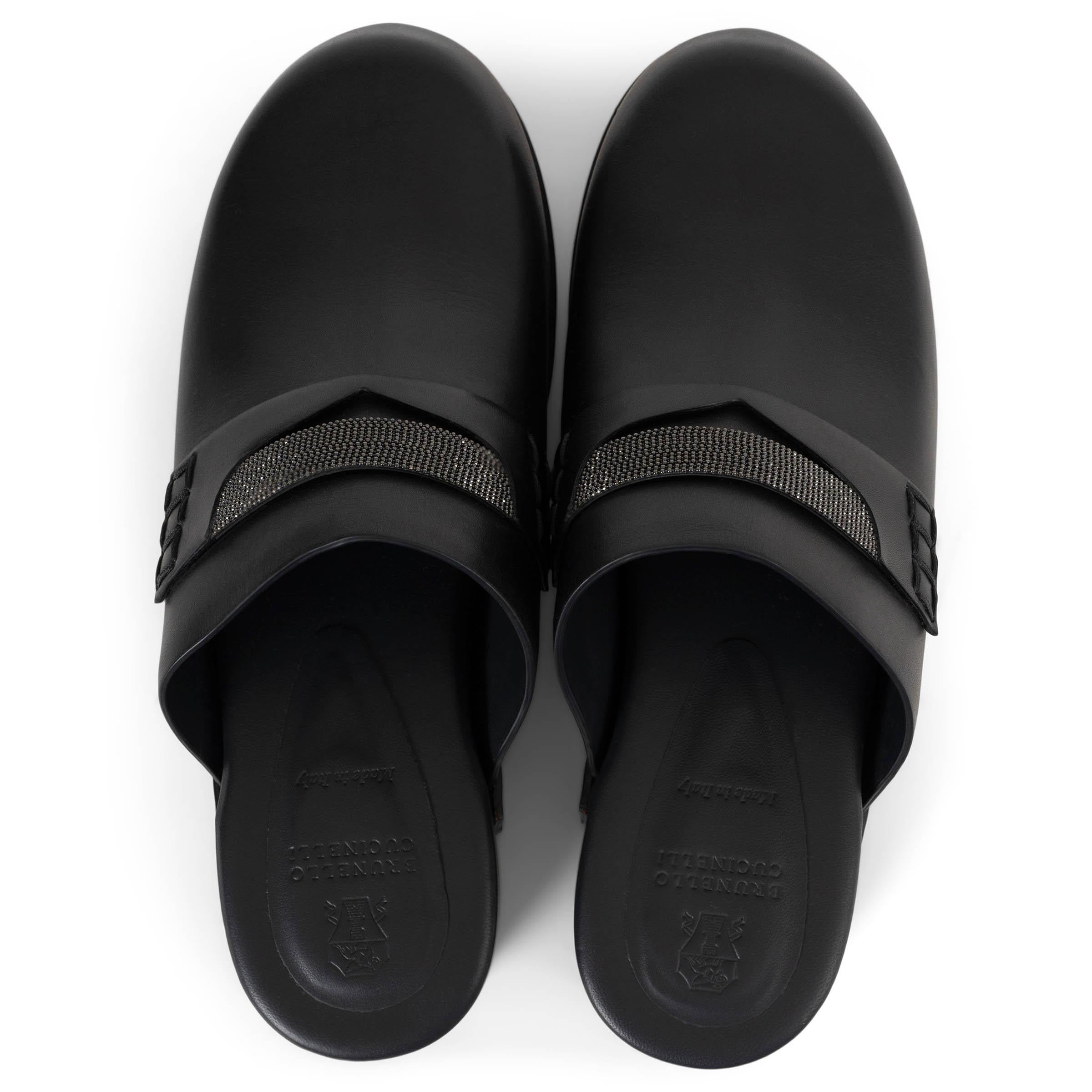 BRUNELLO CUCINELLI Schwarzes Leder 2022 MONILI CLOGS flache Schuhe aus Leder 38 im Angebot 1