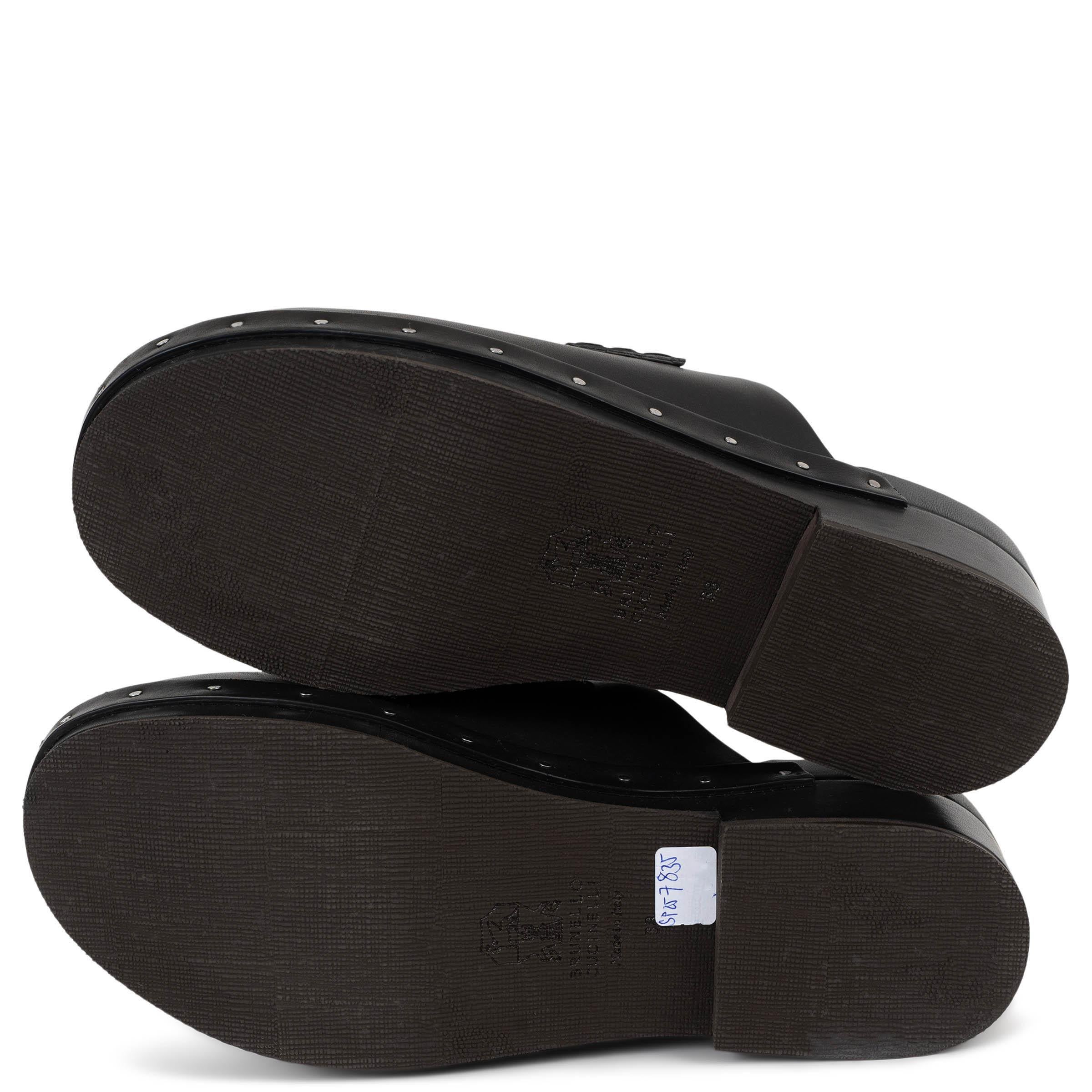BRUNELLO CUCINELLI Schwarzes Leder 2022 MONILI CLOGS flache Schuhe aus Leder 38 im Angebot 4